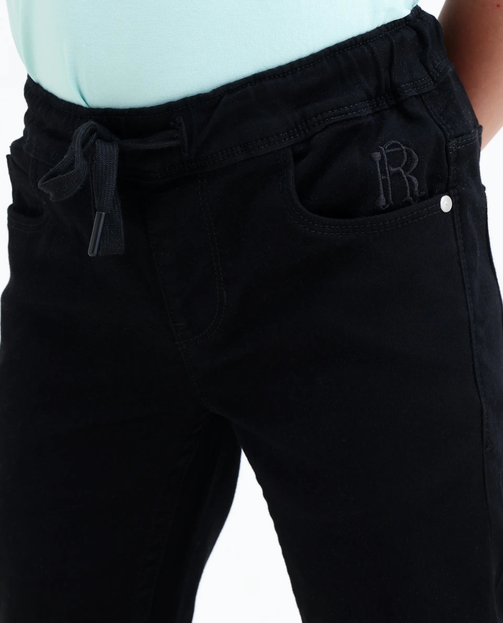 Rare Ones Kids Holt Black Cotton Blend Fabric Drawstring Closure Slim Fit Jeans