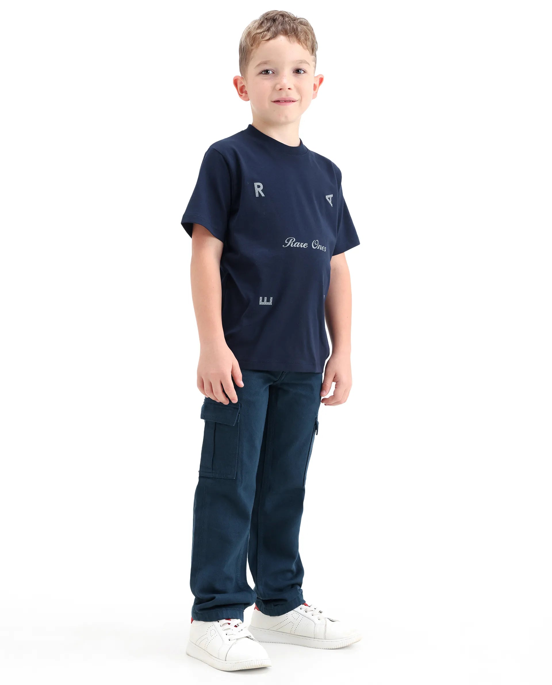 Rare Ones Kids Arrot-1 Dark Teal Cotton Fabric Zipper Closure Cargo Fit Jeans