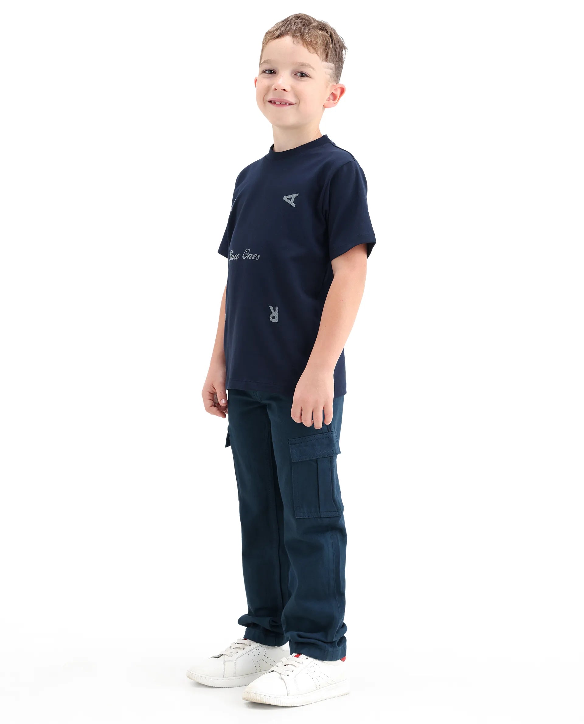 Rare Ones Kids Arrot-1 Dark Teal Cotton Fabric Zipper Closure Cargo Fit Jeans