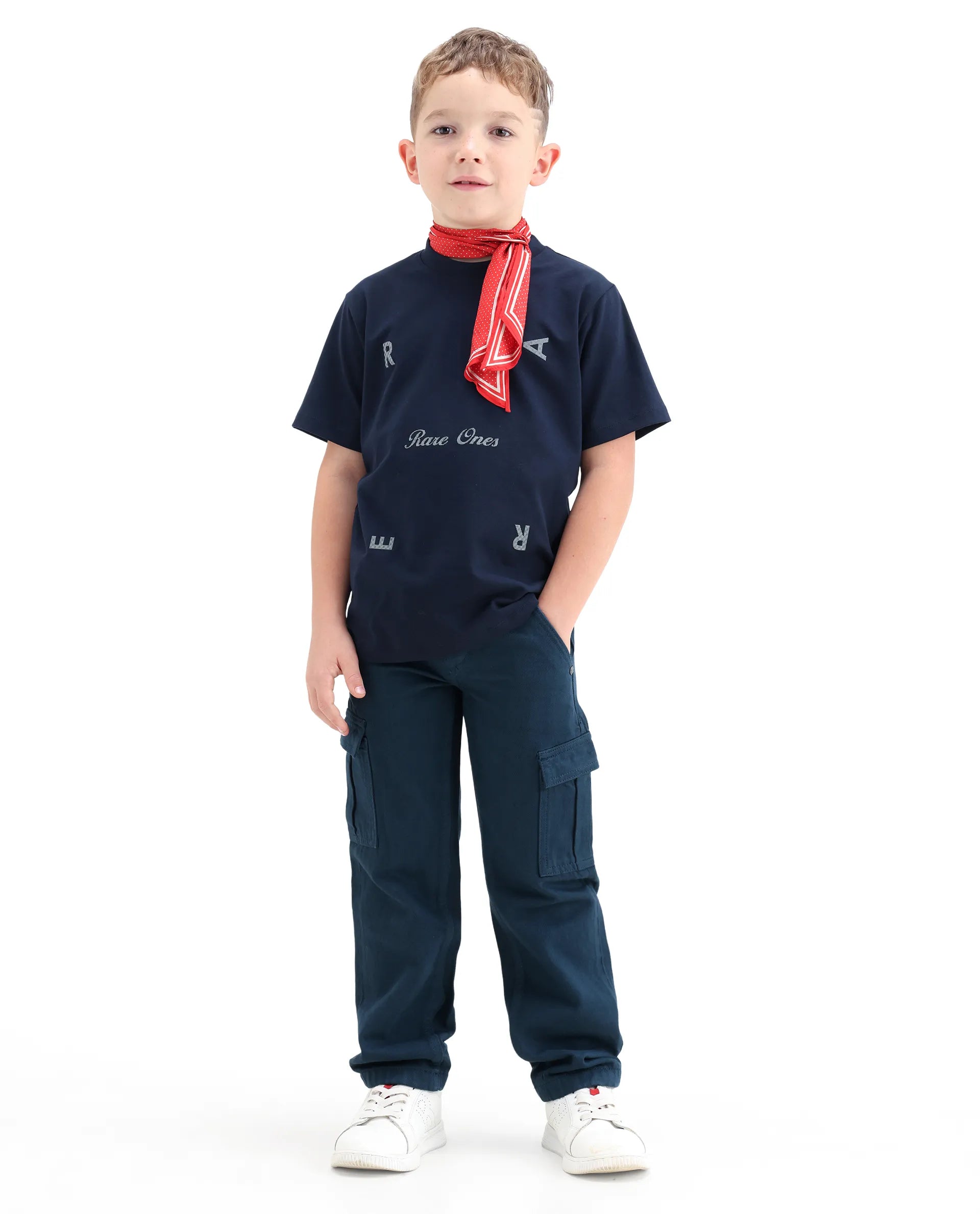 Rare Ones Kids Arrot-1 Dark Teal Cotton Fabric Zipper Closure Cargo Fit Jeans