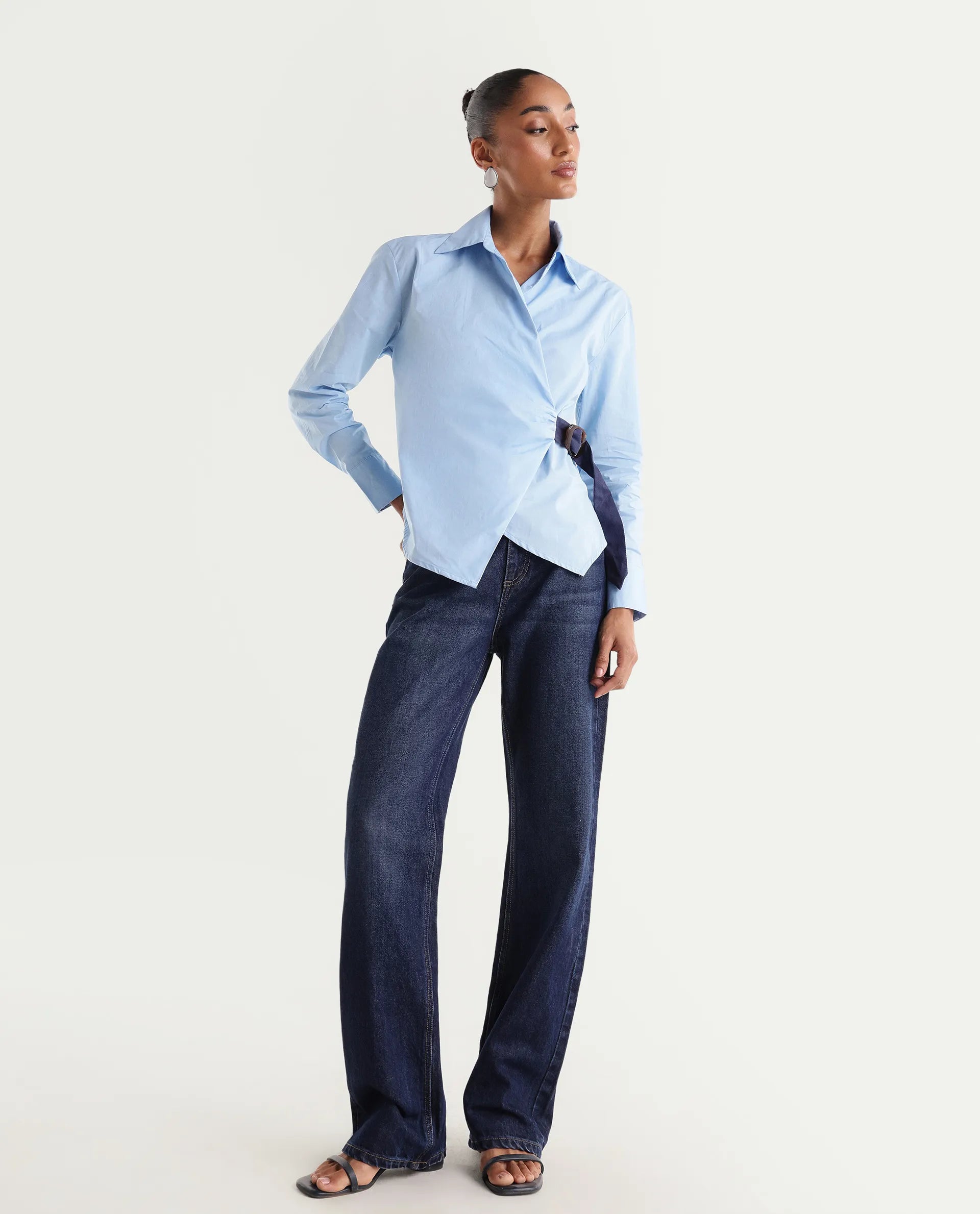 Rareism Women's Stalia Dark Blue Cotton Blend Straight Fit Plain Jeans