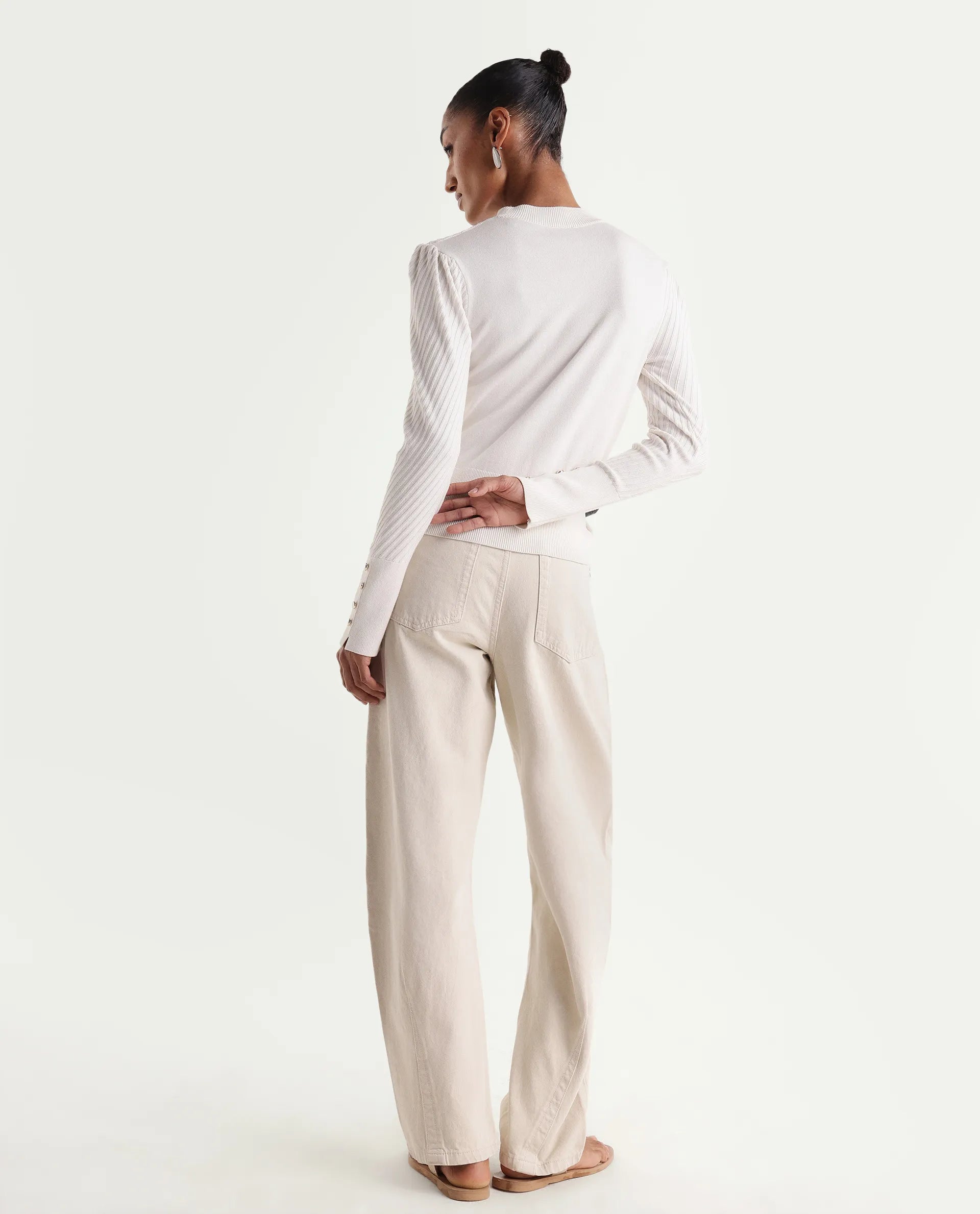 Rareism Women's Talben Beige Cotton Tall Barrel Fit Plain Jeans