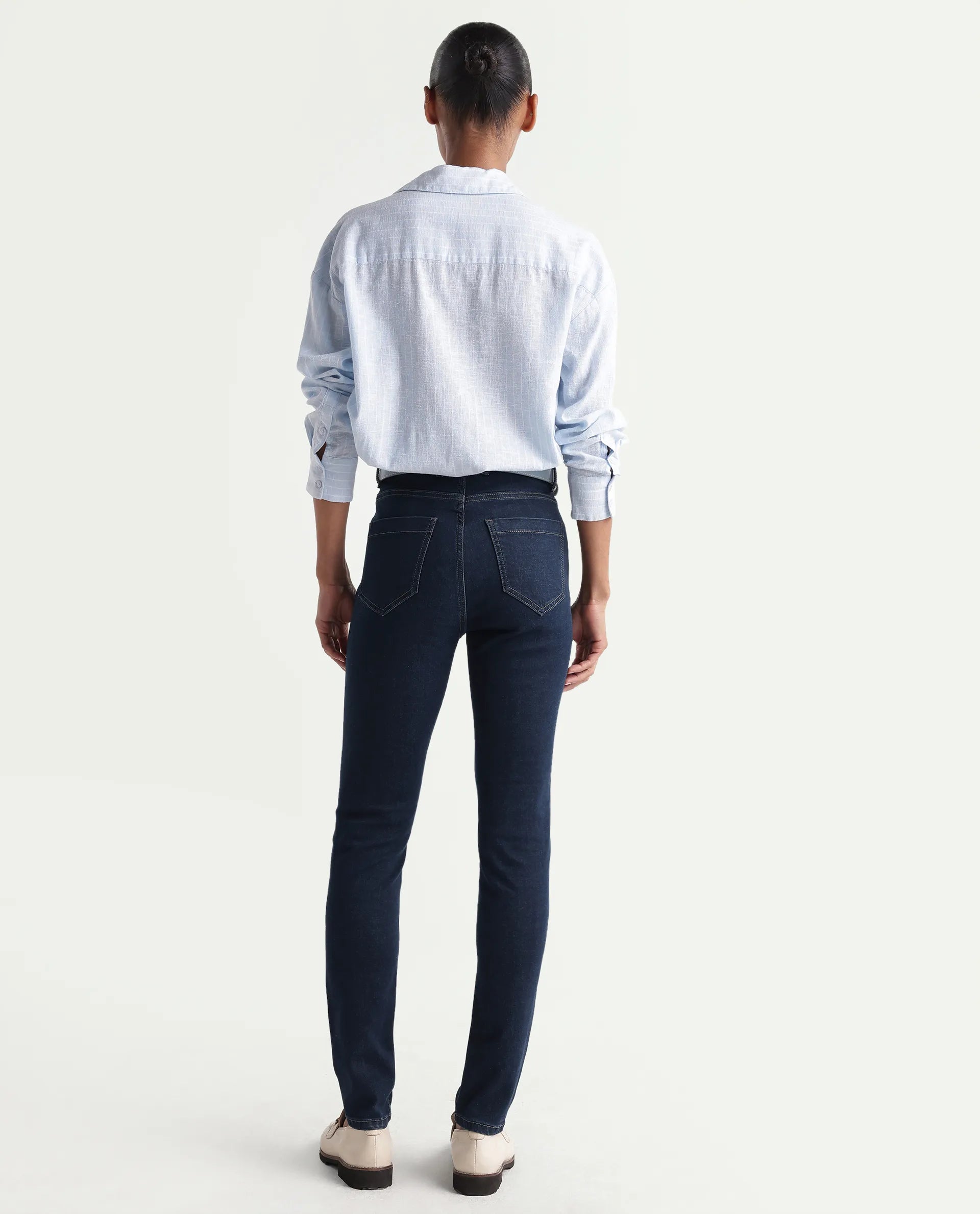 Rareism Women's Skenyom Blue Cotton Blend Skinny Fit Plain Jeans
