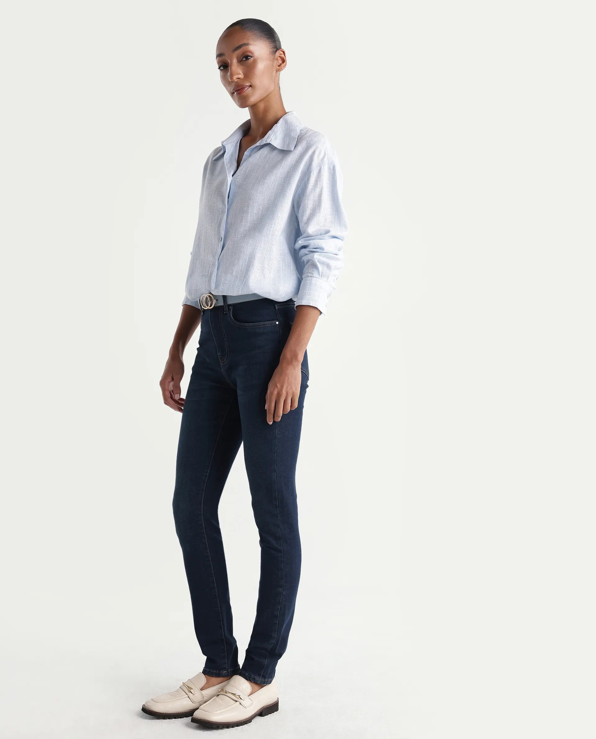 Rareism Women's Skenyom Blue Cotton Blend Skinny Fit Plain Jeans
