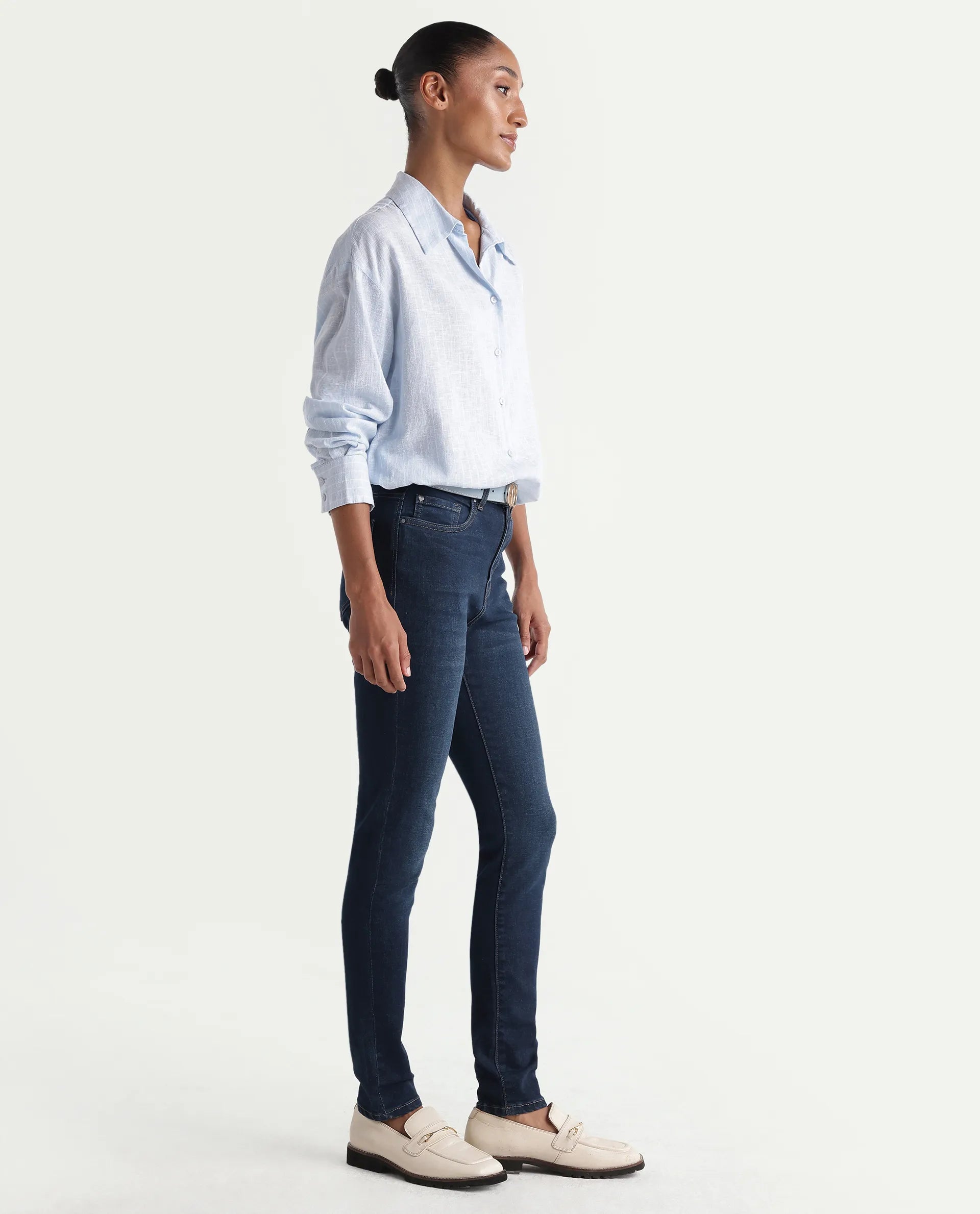 Rareism Women's Skenyom Blue Cotton Blend Skinny Fit Plain Jeans