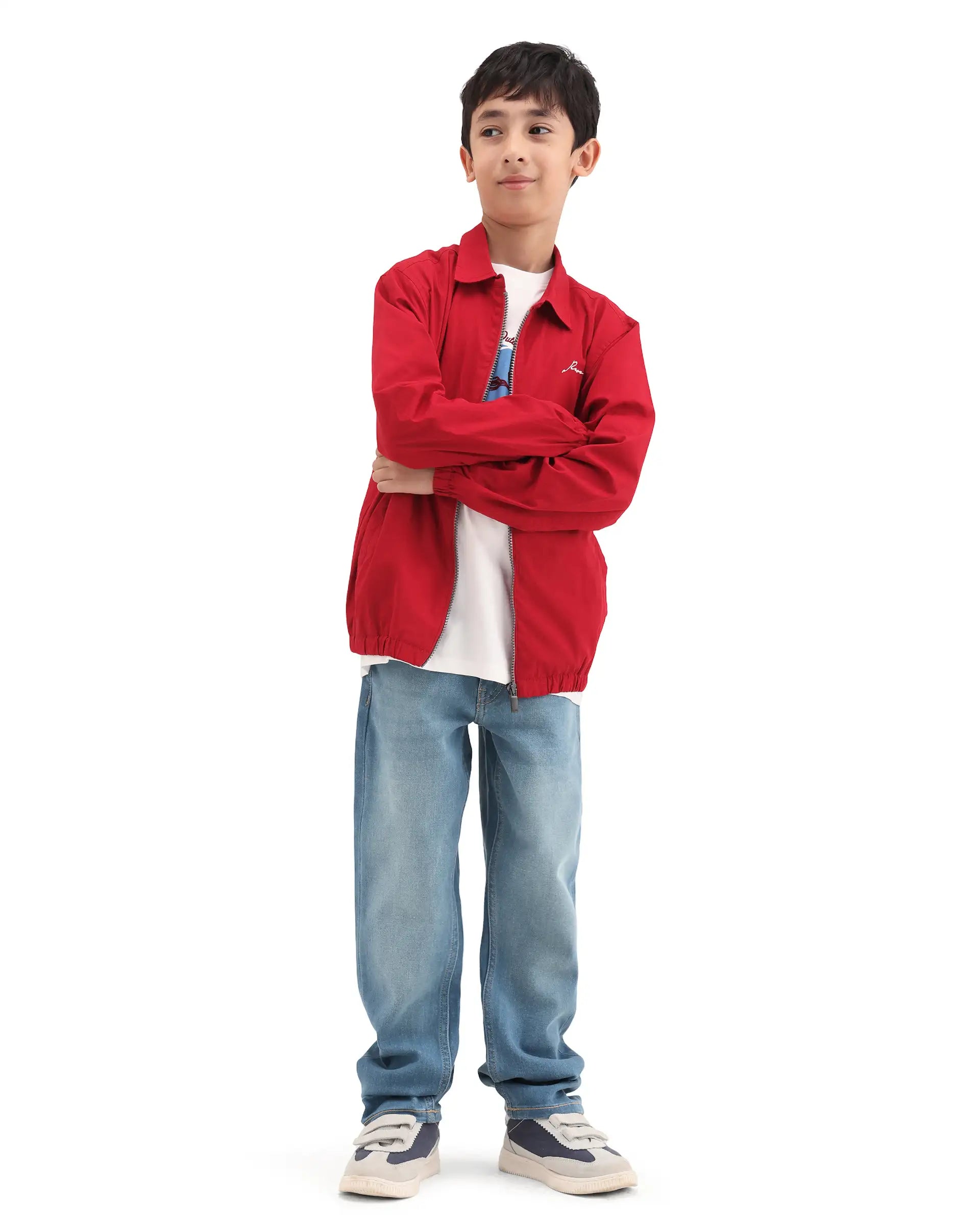 Rare Ones Kids Tom Blue Cotton Blend Fabric Zipper Closure Regular Fit Jeans