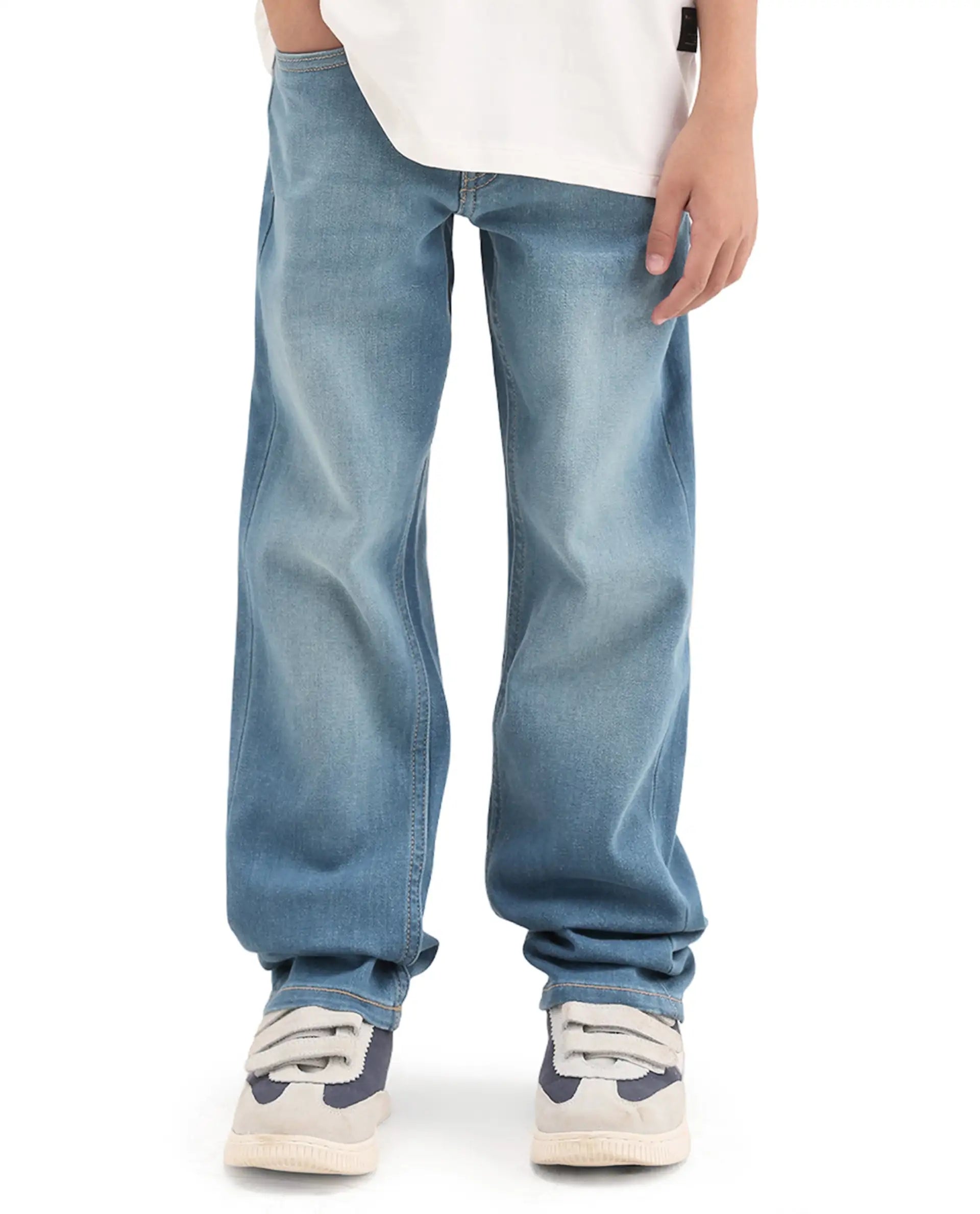 Rare Ones Kids Tom Blue Cotton Blend Fabric Zipper Closure Regular Fit Jeans