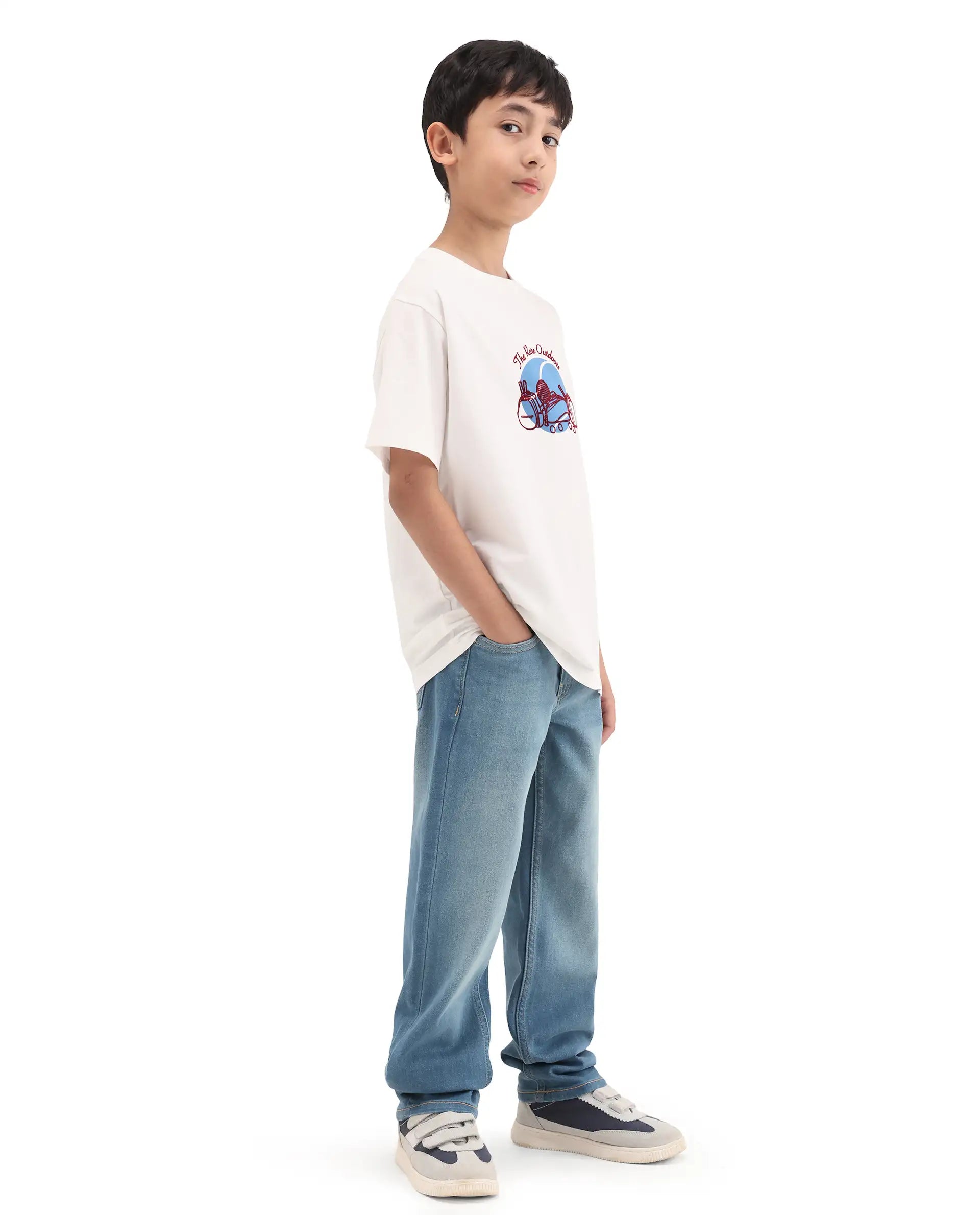 Rare Ones Kids Tom Blue Cotton Blend Fabric Zipper Closure Regular Fit Jeans