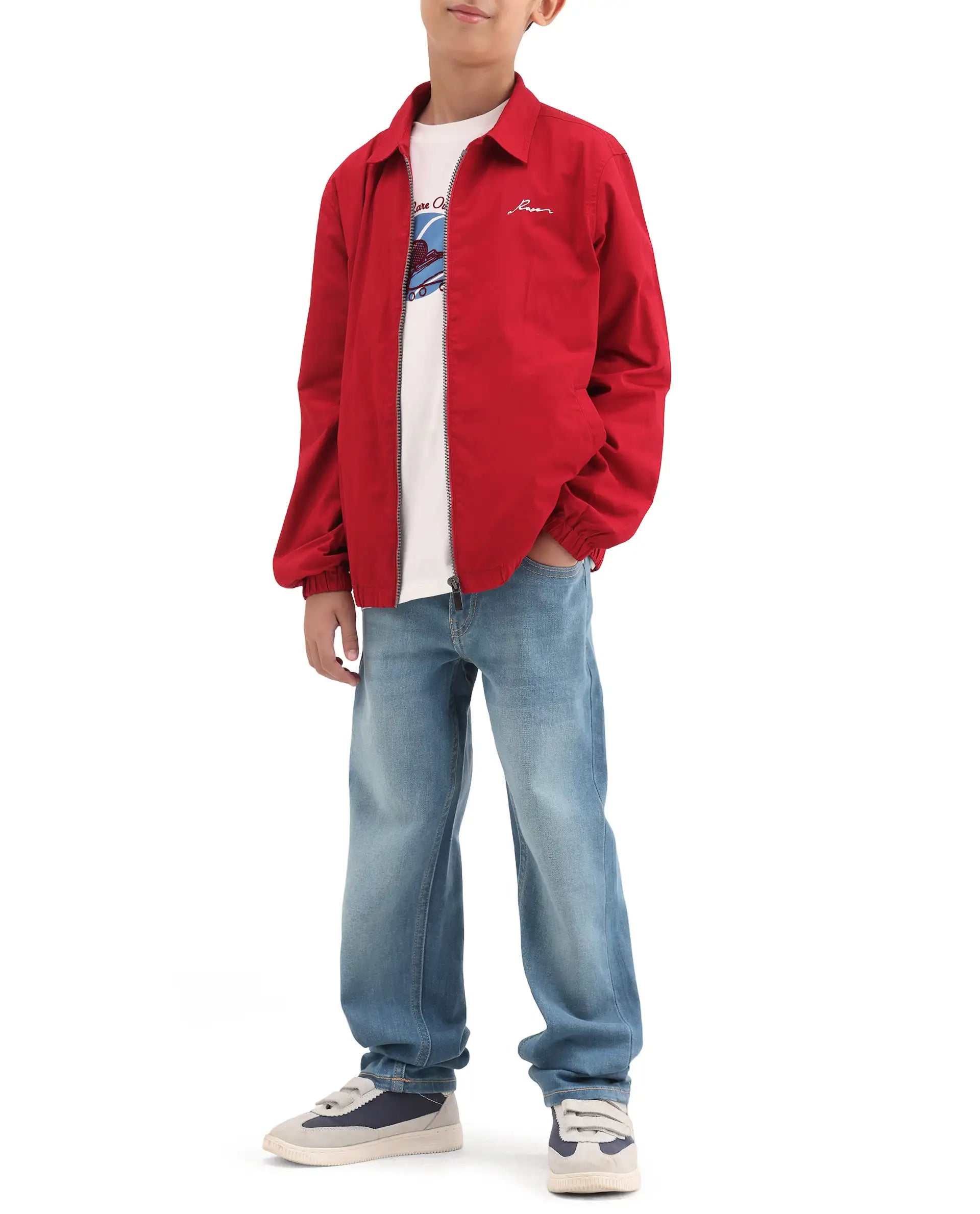 Rare Ones Kids Tom Blue Cotton Blend Fabric Zipper Closure Regular Fit Jeans