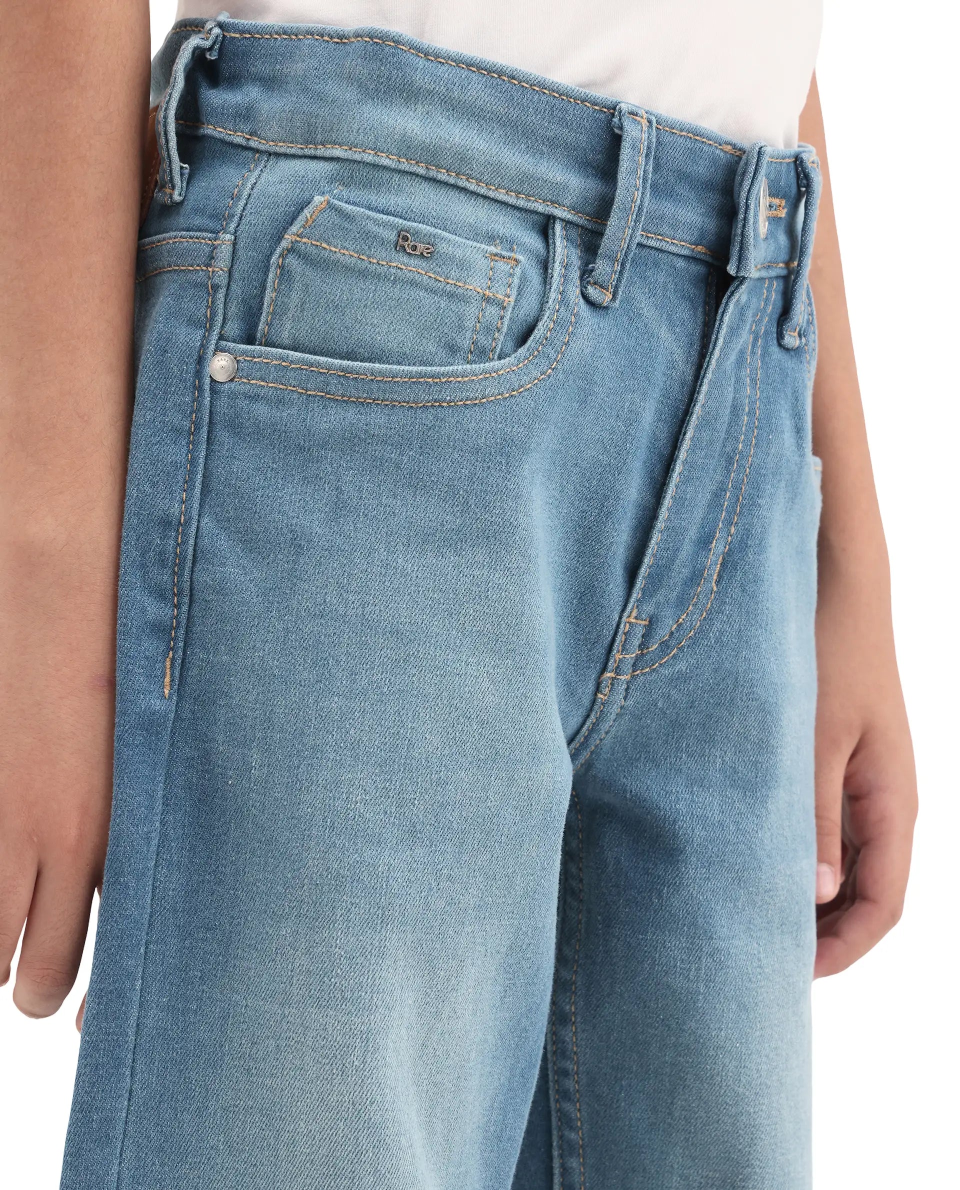 Rare Ones Kids Tom Blue Cotton Blend Fabric Zipper Closure Regular Fit Jeans