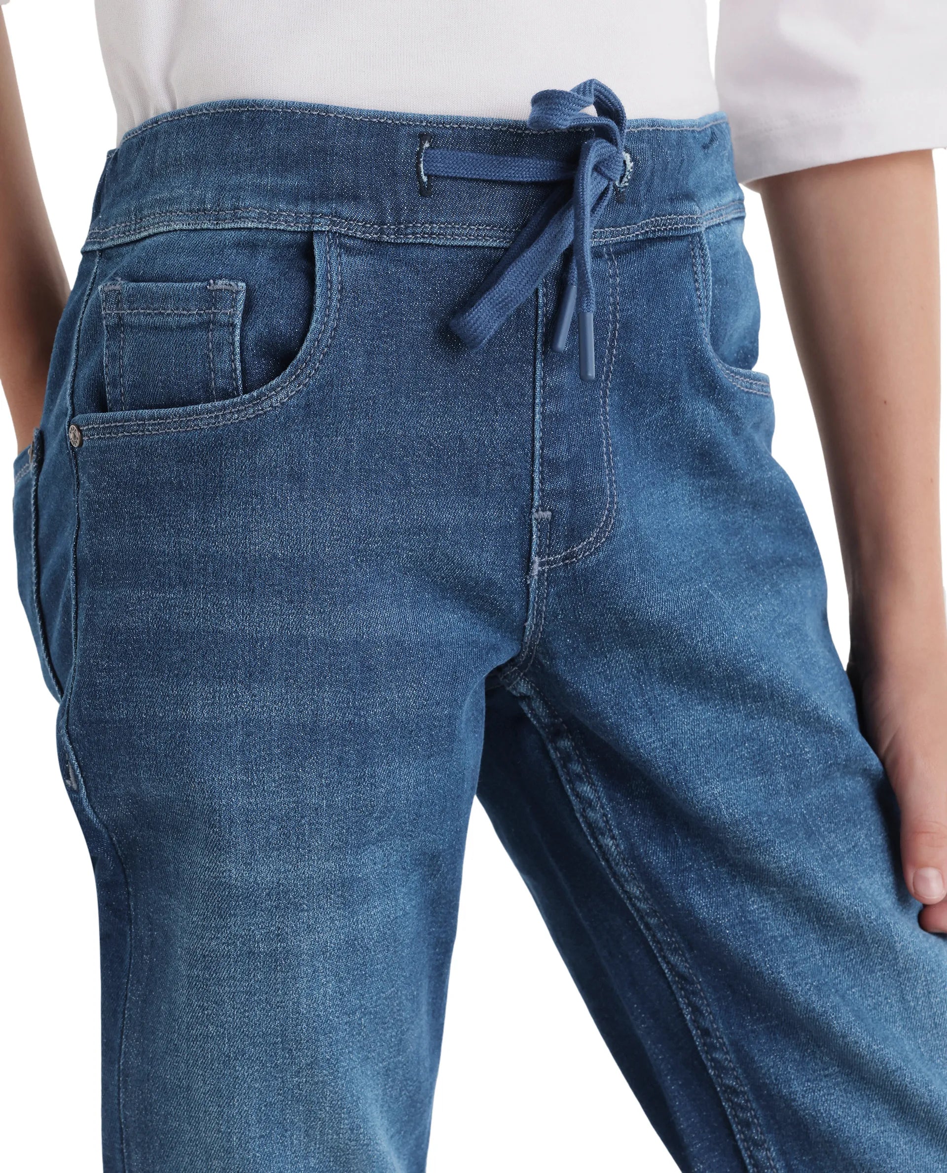 Rare Ones Kids Peto Dark Blue Cotton Blend Fabric Pull-On Closure Regular Fit Jeans