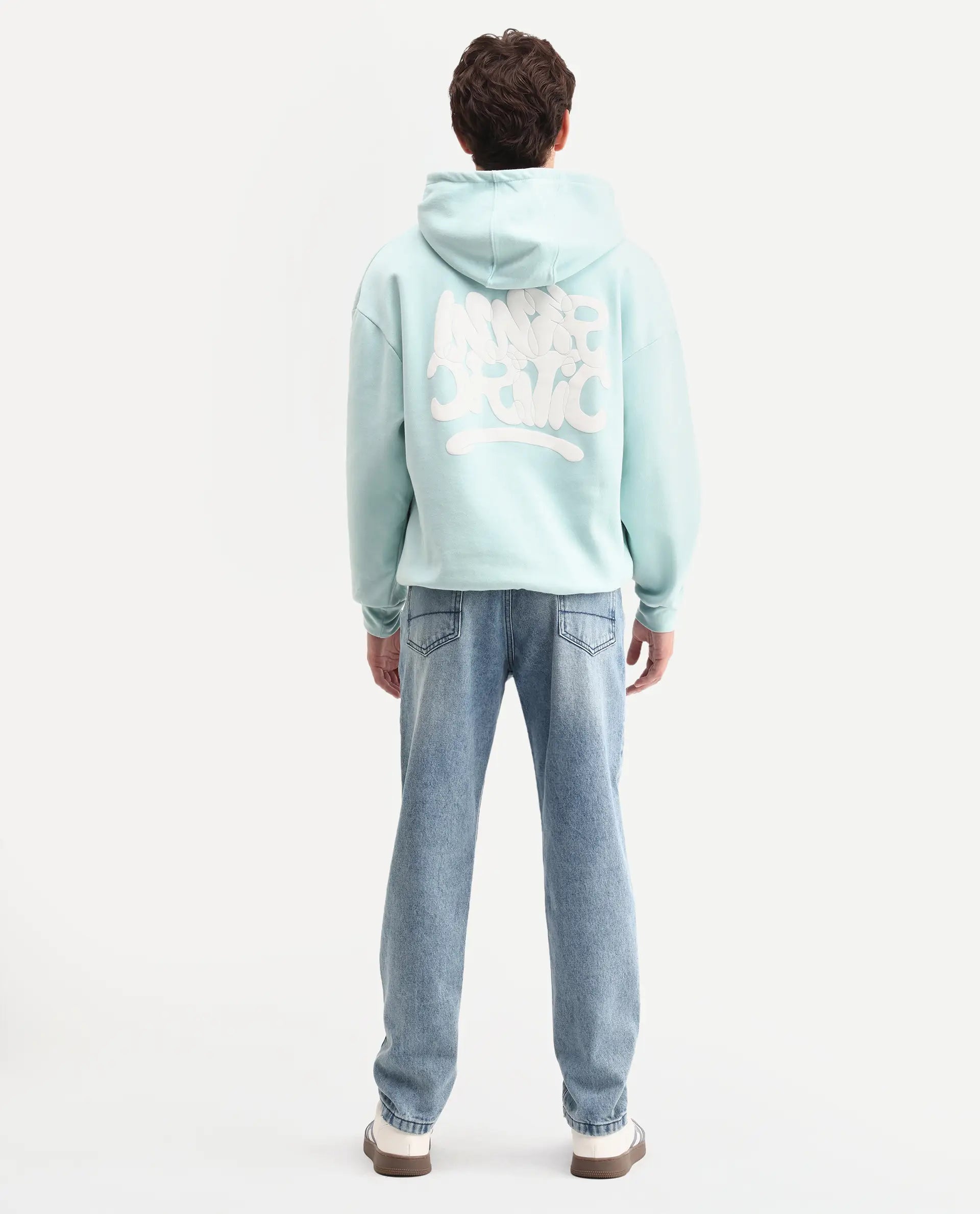 Rare Rabbit Men's Rokk Light Blue Cotton Blend Fabric Shank And Zipper Kurt Carrot Plain Jeans