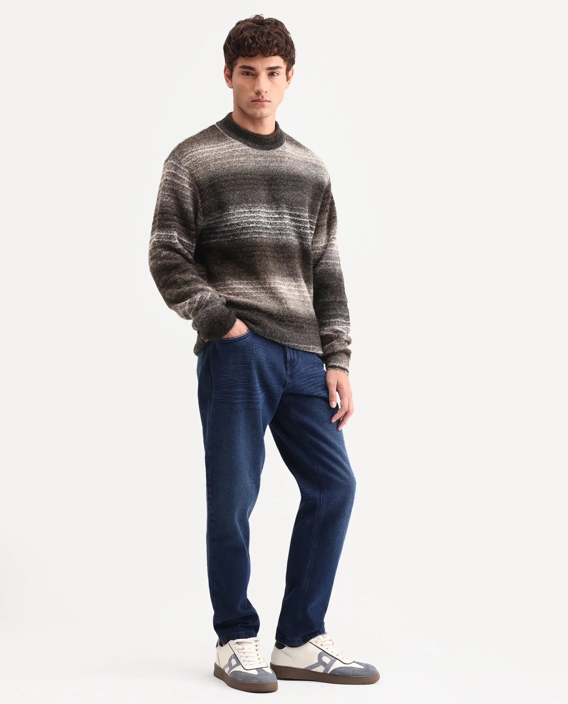Rare Rabbit Men's Laxx Dark Blue Cotton Blend Fabric Shank And Zipper Kurt Carrot Plain Jeans