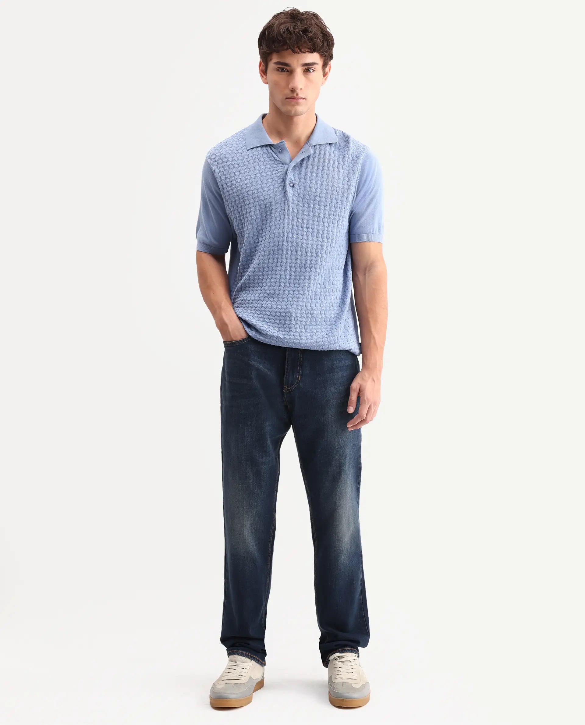 Rare Rabbit Men's Naze Dark Navy Cotton Blend Fabric Shank And Zipper Morris Regular Plain Jeans