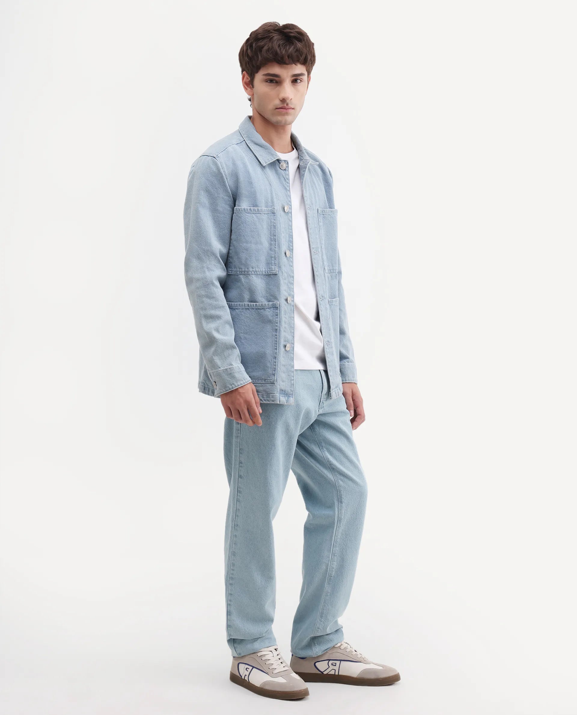 Rare Rabbit Men's Krix Light Blue Cotton Fabric Shank And Zipper Morris Regular Plain Jeans