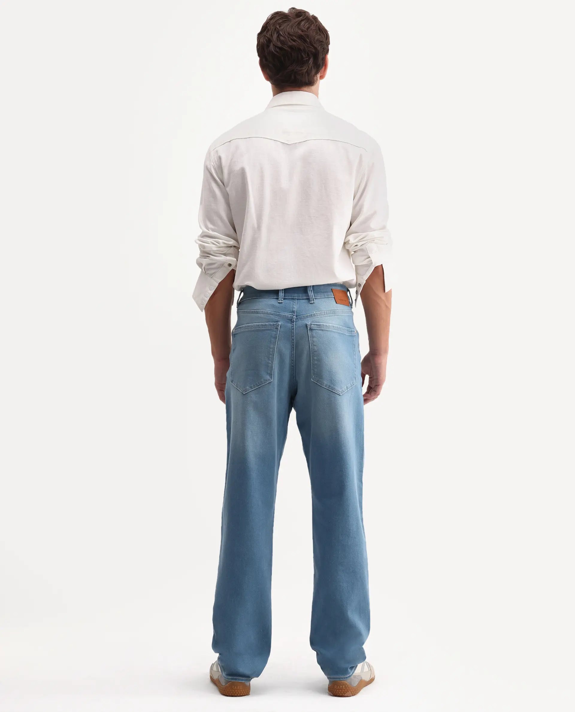 Rare Rabbit Men's Nazek Light Blue Cotton Blend Fabric Shank And Zipper Morris Regular Fit Plain Jeans