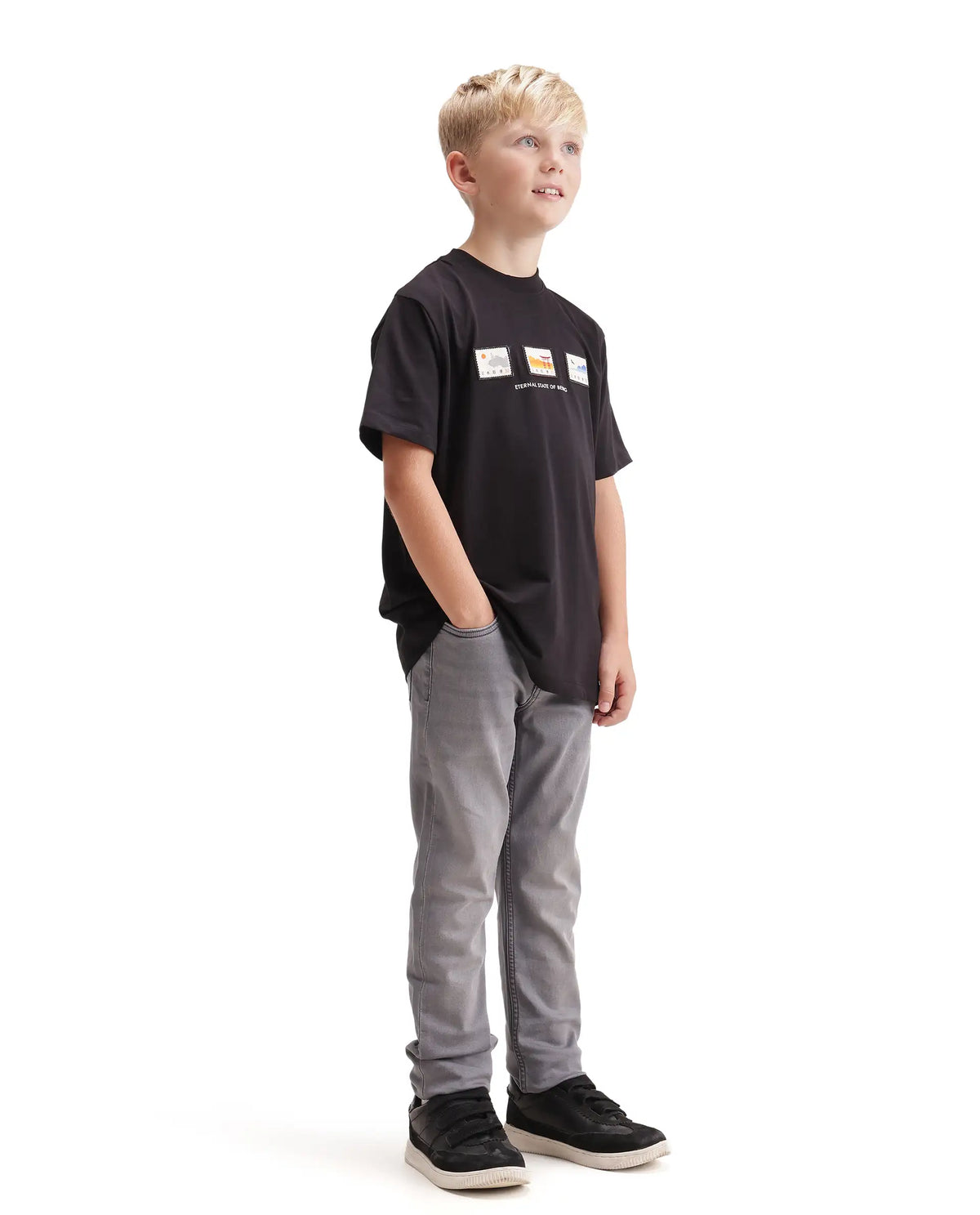 Rare Ones Kids Kemp Grey Cotton Blend Fabric Button And Zip Closure Slim Fit Plain Jeans