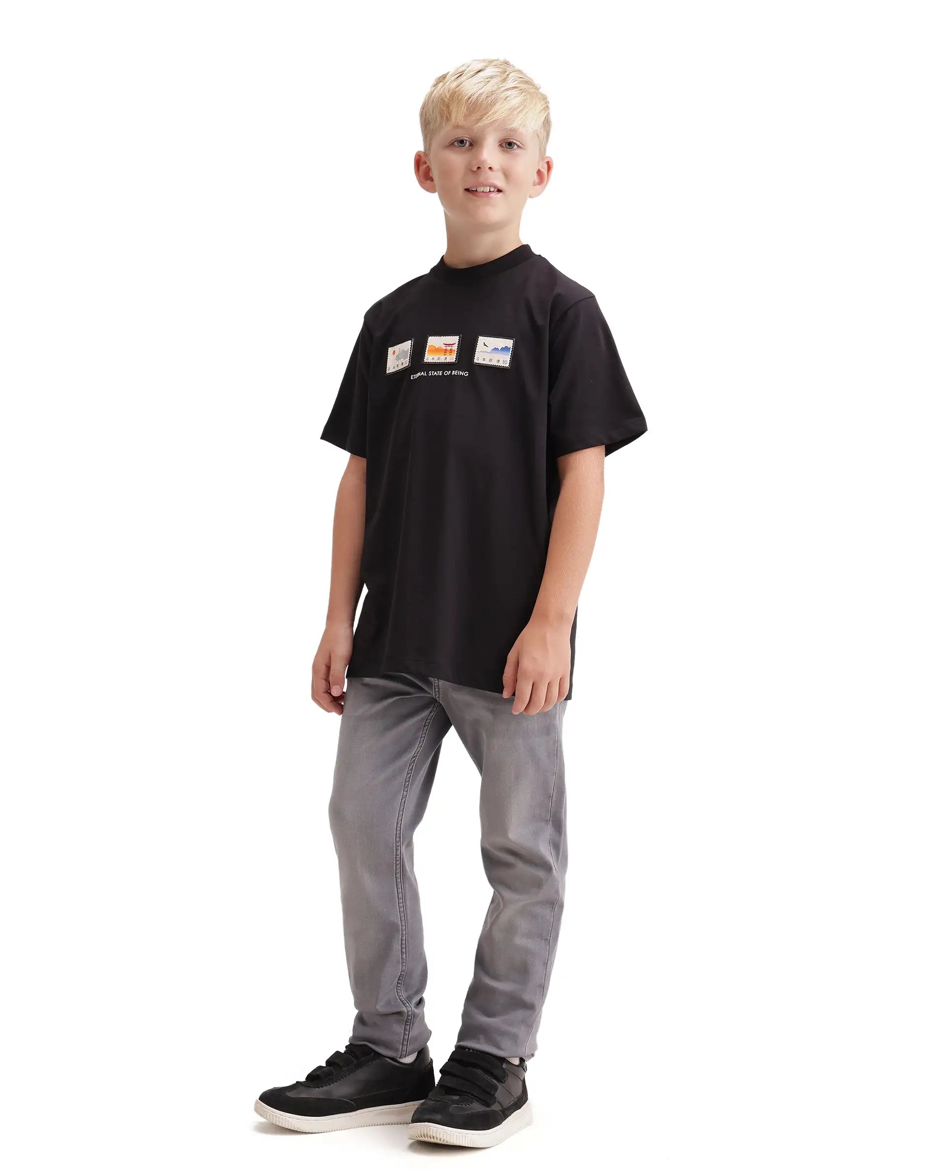 Rare Ones Kids Kemp Grey Cotton Blend Fabric Button And Zip Closure Slim Fit Plain Jeans