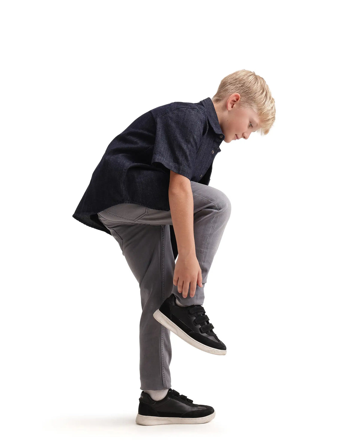 Rare Ones Kids Kemp Grey Cotton Blend Fabric Button And Zip Closure Slim Fit Plain Jeans