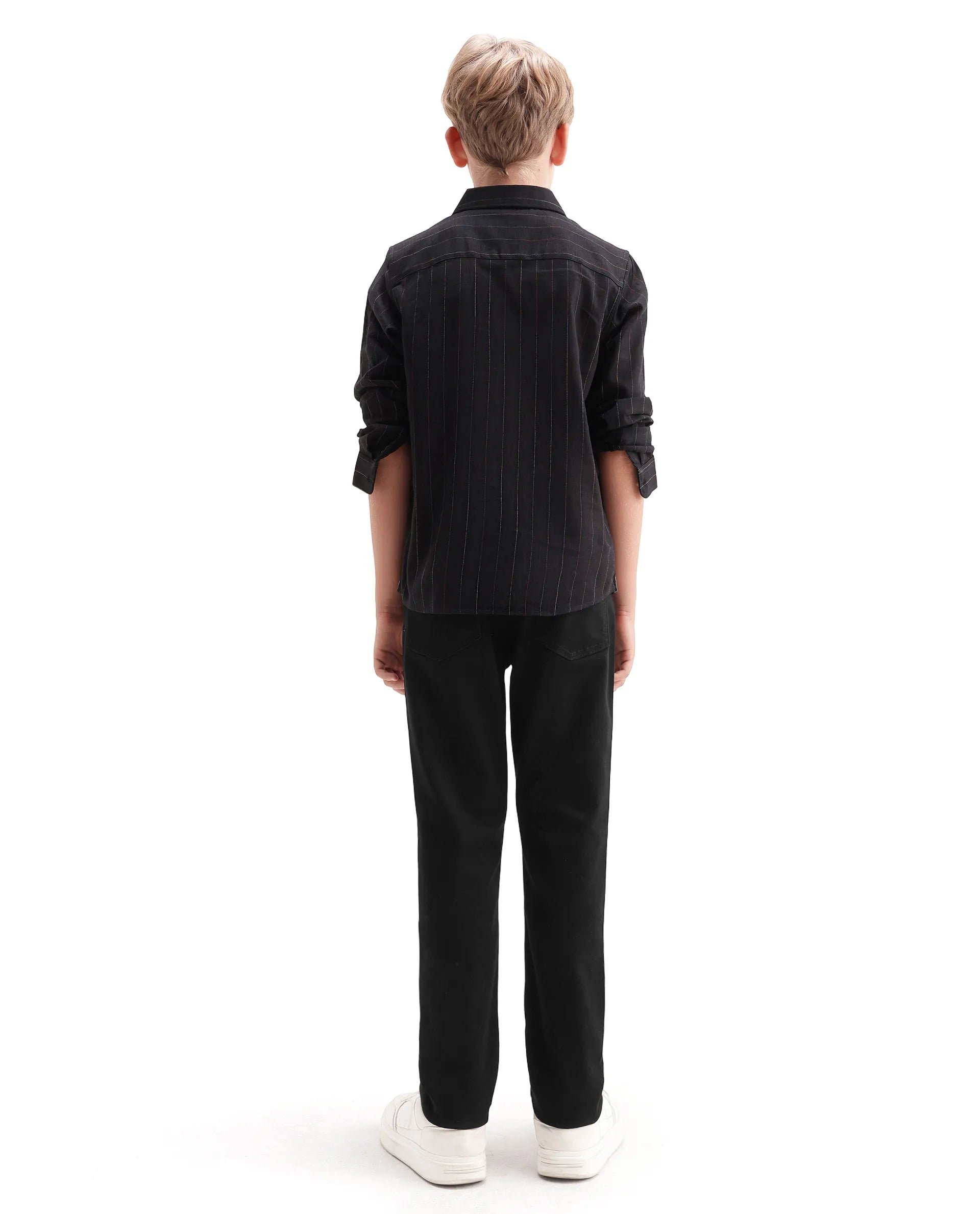 Rare Ones Kids Kreto Black Cotton Blend Fabric Button And Zipper Closure Slim Fit Jeans
