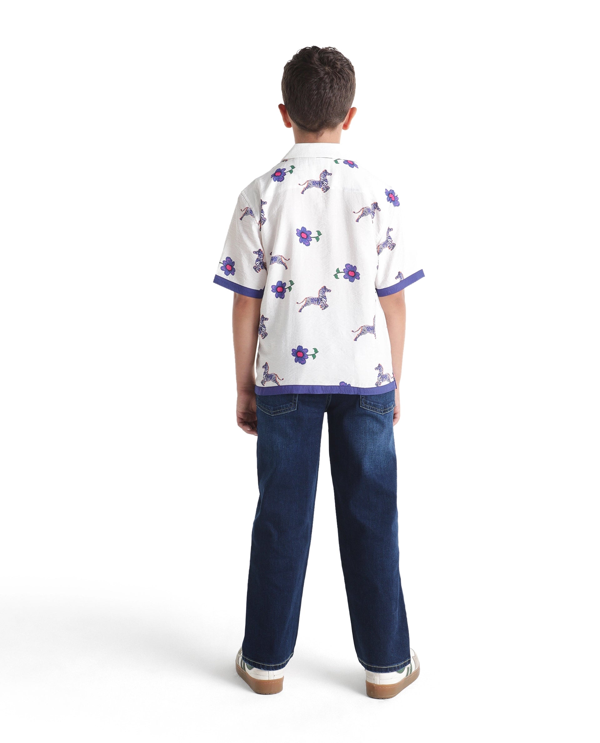 Rare Ones Kids Glox Dark Blue Cotton Blend Fabric Button And Zip Closure Relaxed Fit Plain Jeans