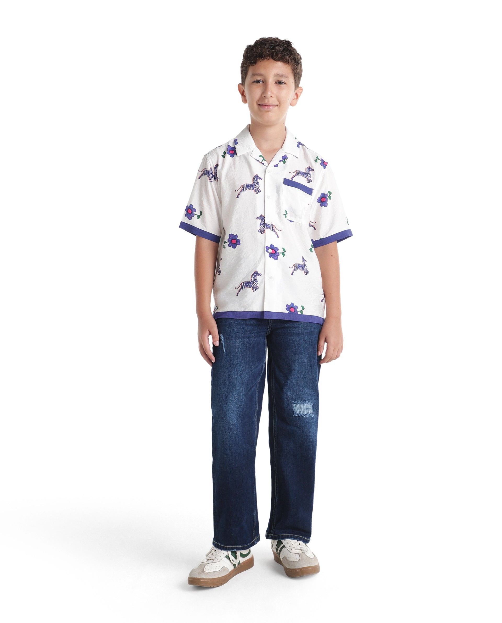 Rare Ones Kids Glox Dark Blue Cotton Blend Fabric Button And Zip Closure Relaxed Fit Plain Jeans