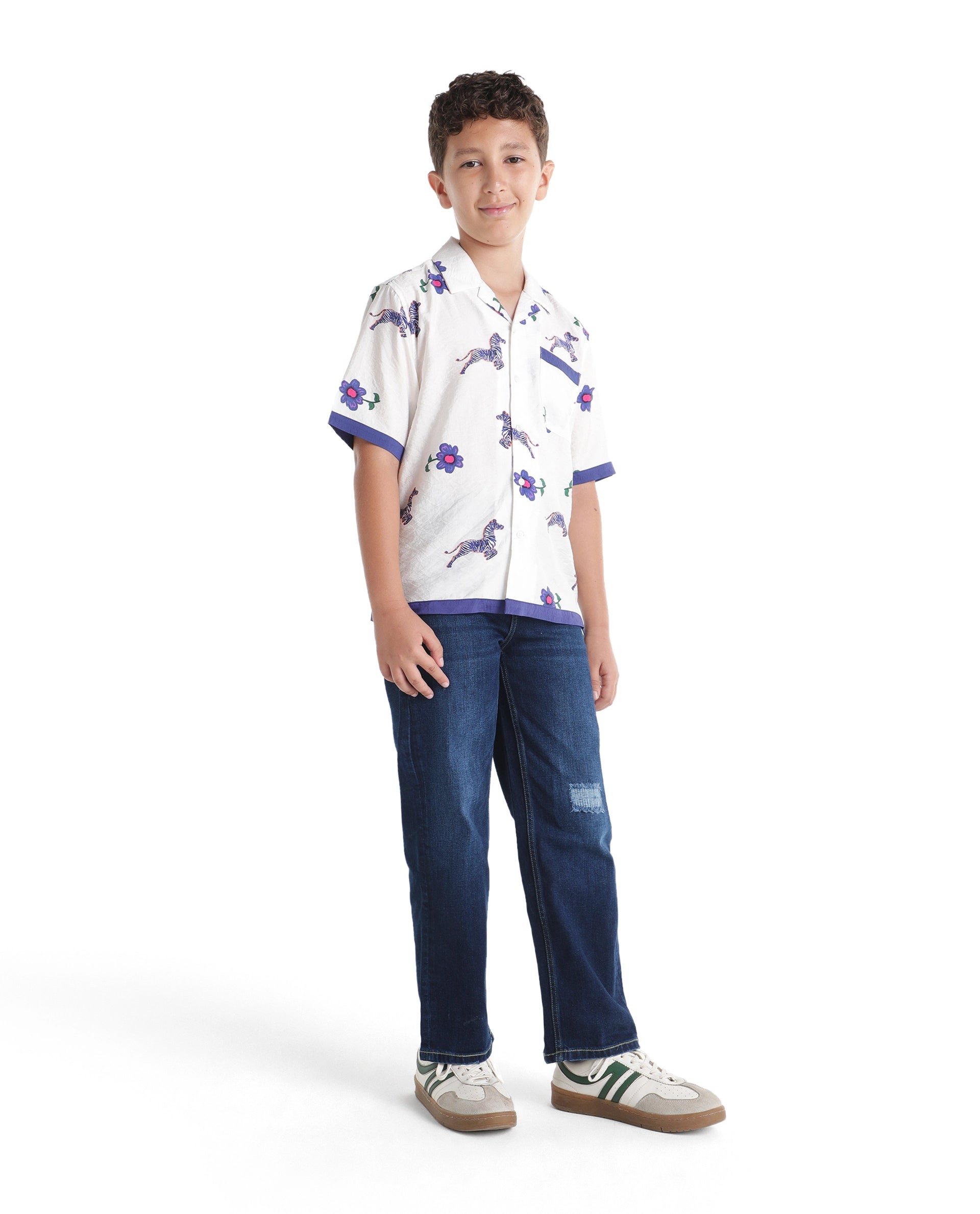 Rare Ones Kids Glox Dark Blue Cotton Blend Fabric Button And Zip Closure Relaxed Fit Plain Jeans
