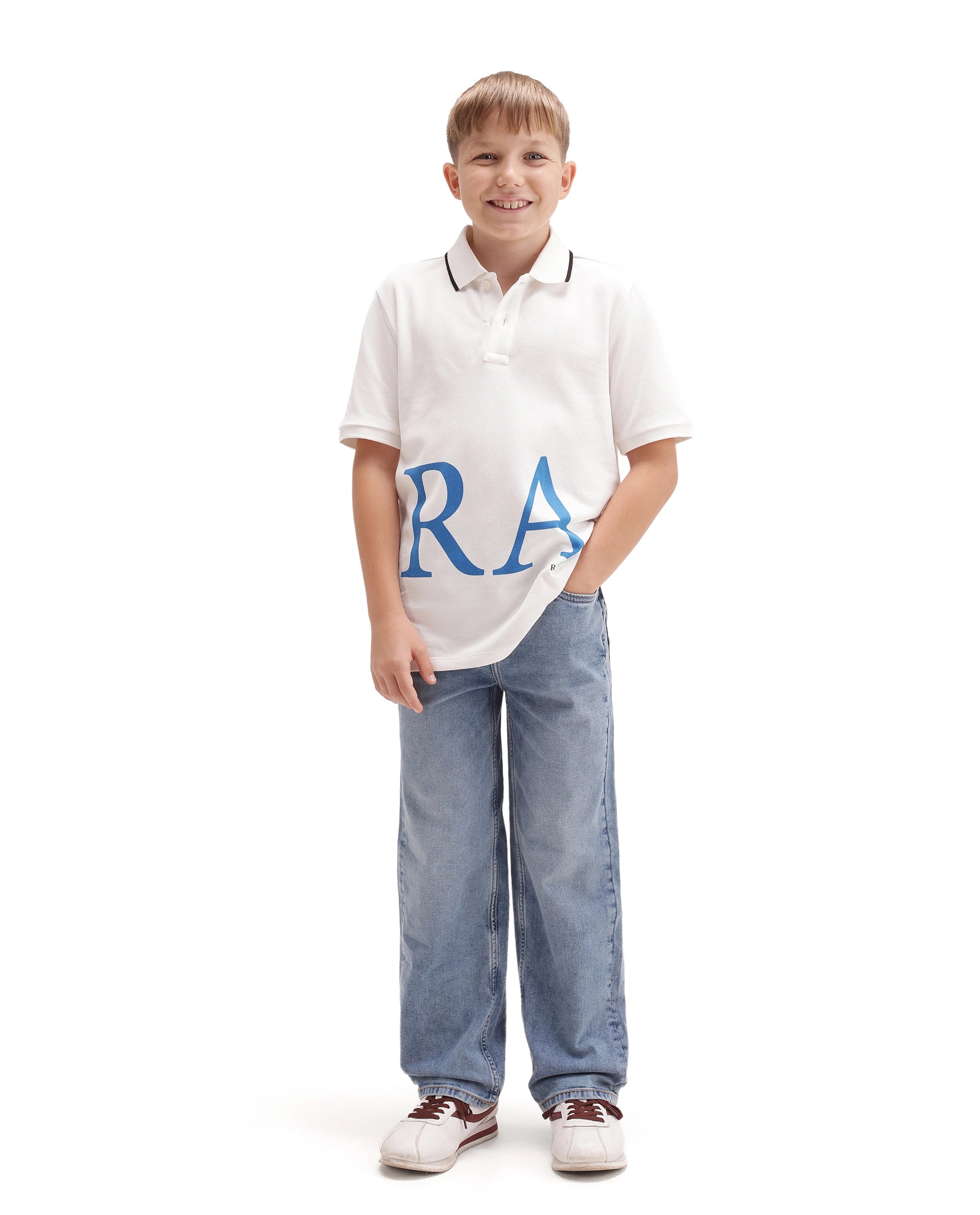 Rare Ones Kids Yogo Light Blue Cotton Blend Fabric Button And Zip Closure Relaxed Fit Plain Jeans