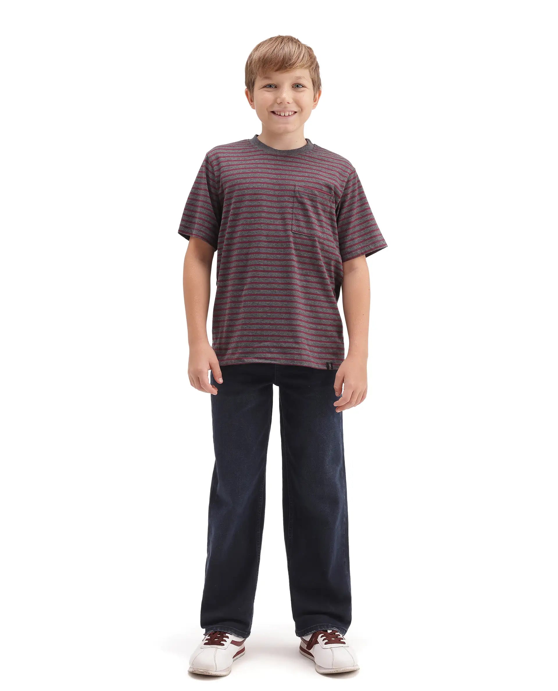 Rare Ones Kids Relo Dark Navy Cotton Blend Fabric Button And Zipper Closure Relaxed Plain Jeans