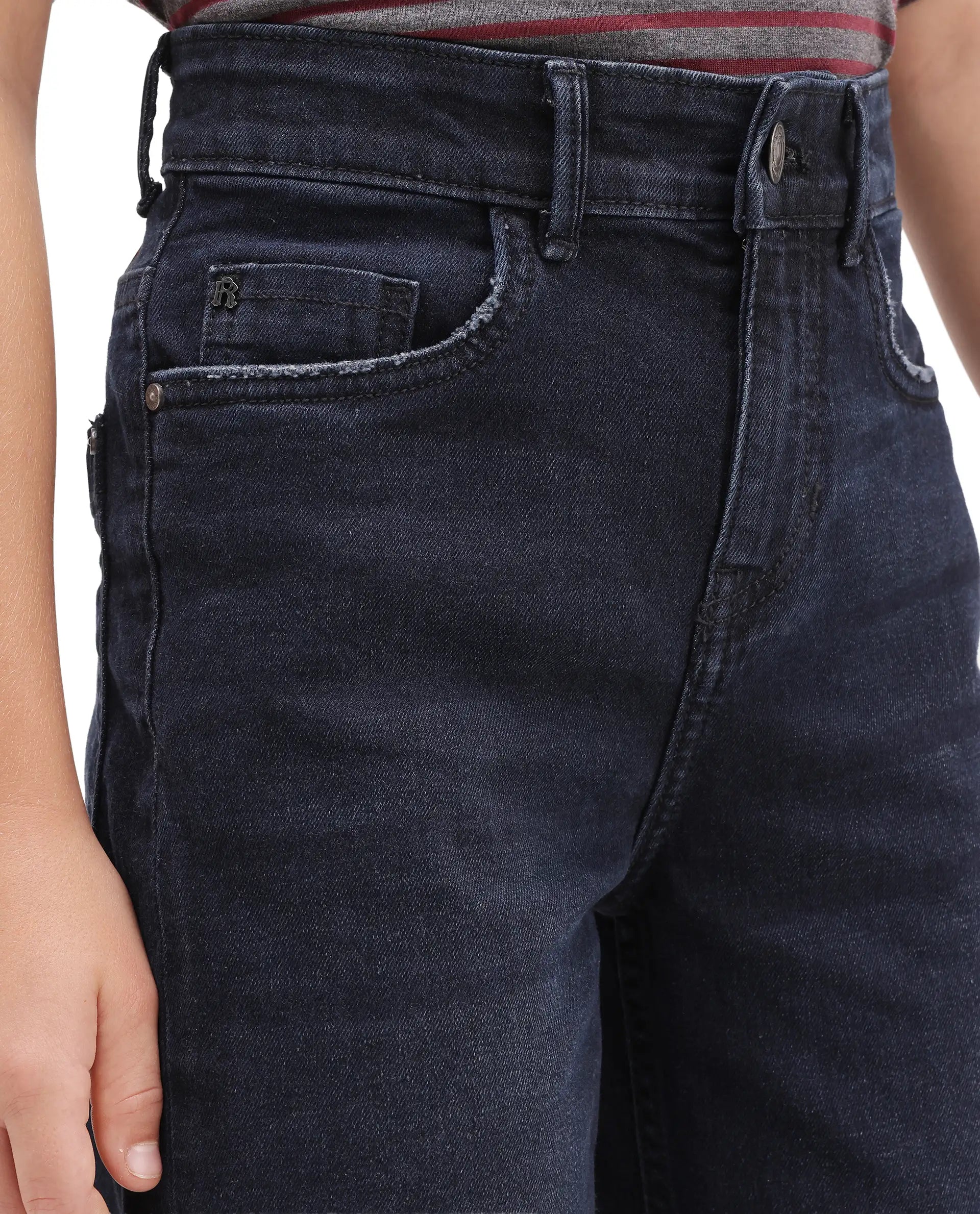 Rare Ones Kids Relo Dark Navy Cotton Blend Fabric Button And Zipper Closure Relaxed Plain Jeans