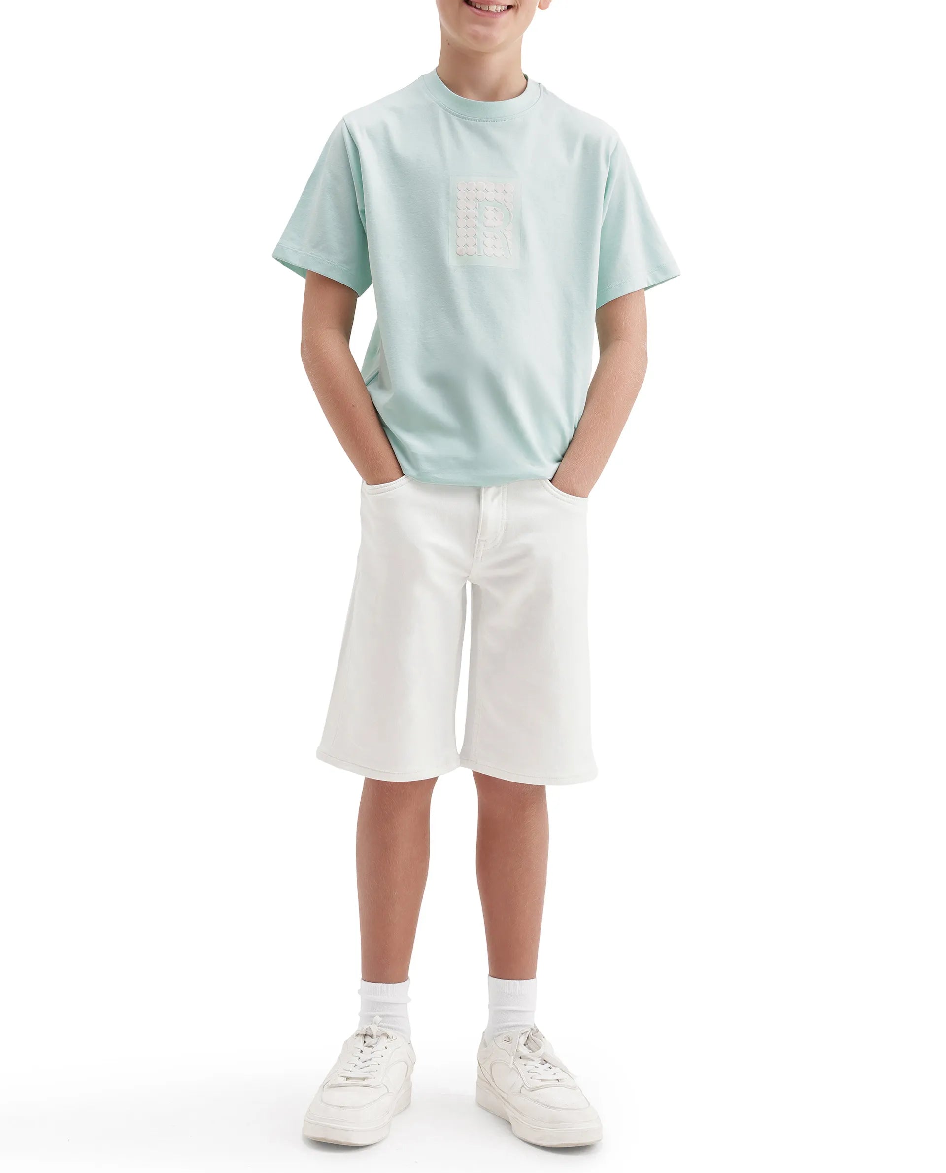 Rare Ones Kids Siro White Cotton Blend Fabric Button And Zipper Closure Regular Plain Shorts