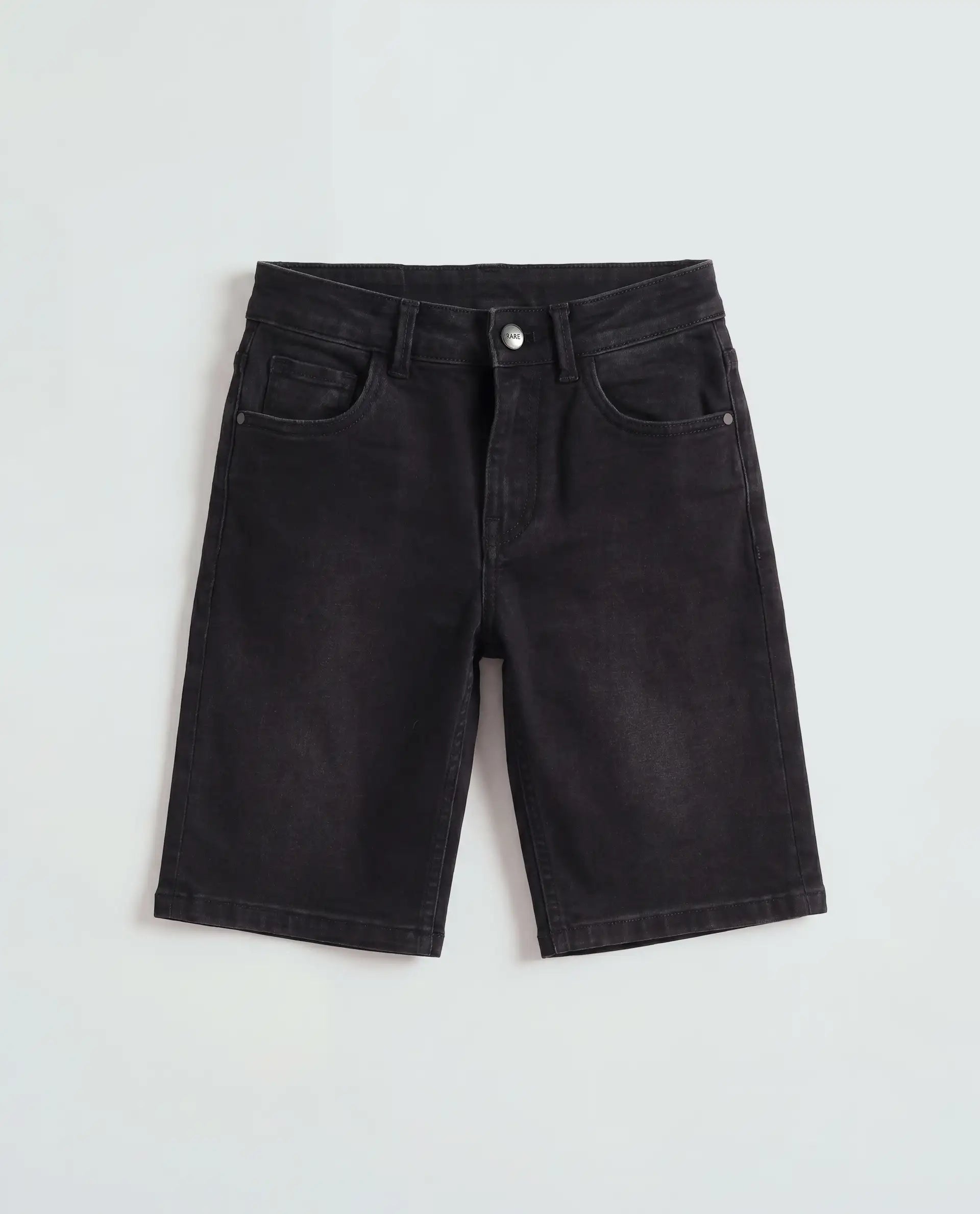 Rare Ones Kids Sifo Black Cotton Blend Fabric Button And Zipper Closure Regular Plain Shorts