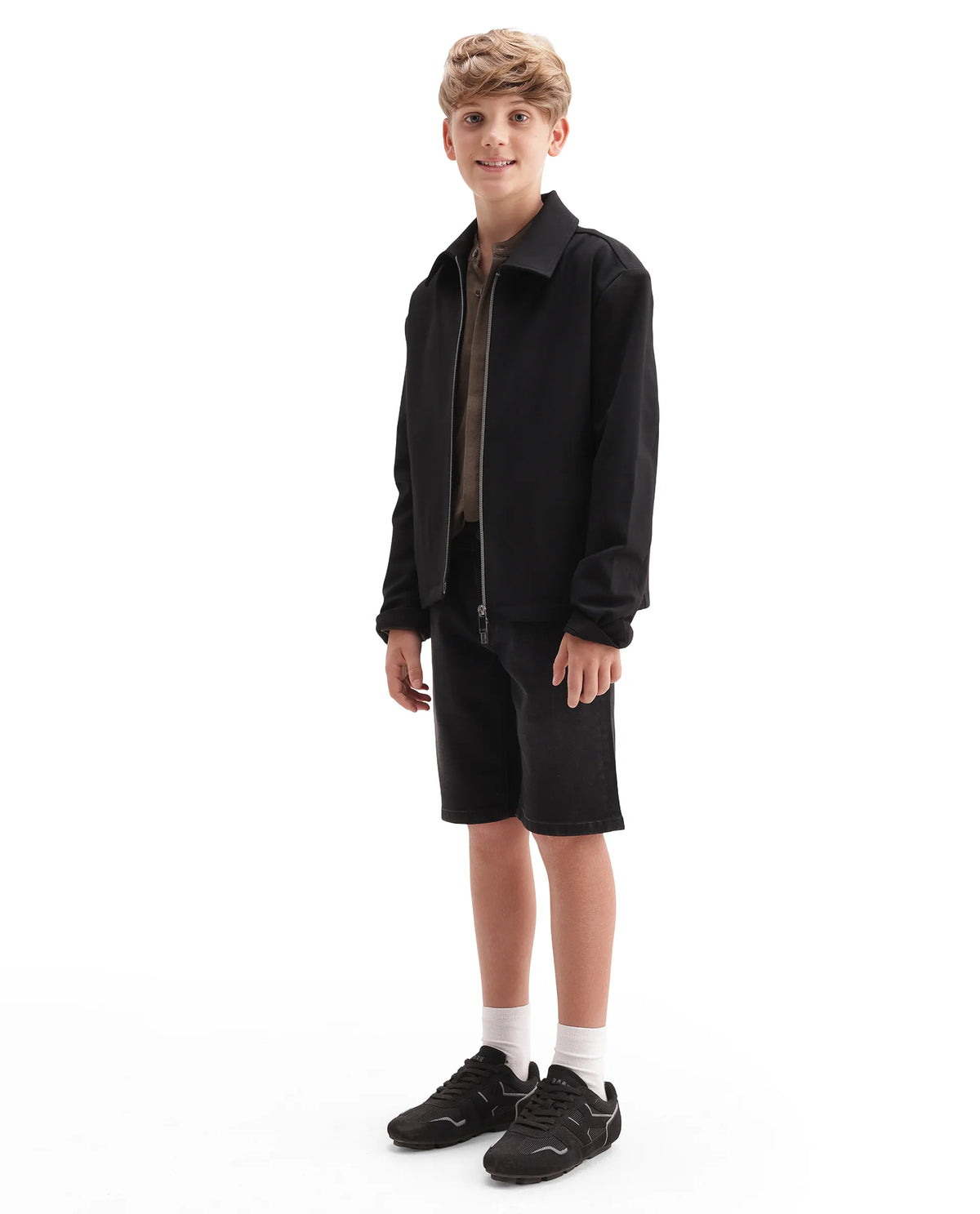 Rare Ones Kids Sifo Black Cotton Blend Fabric Button And Zipper Closure Regular Plain Shorts