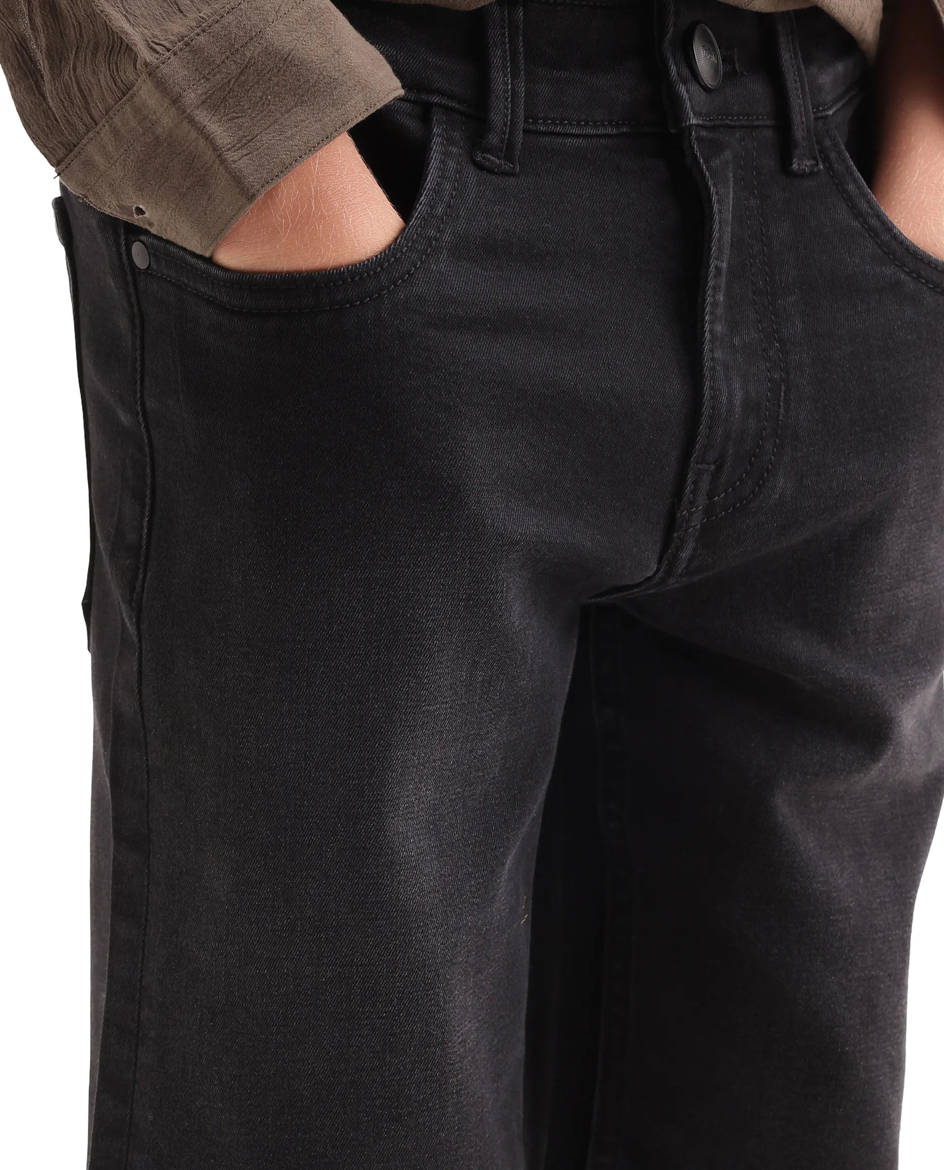 Rare Ones Kids Sifo Black Cotton Blend Fabric Button And Zipper Closure Regular Plain Shorts