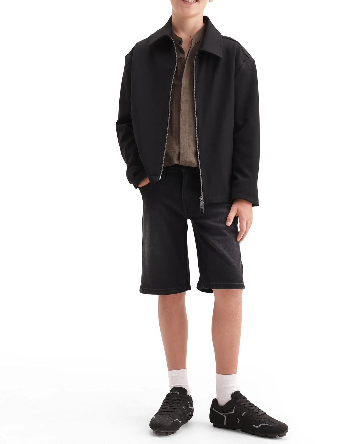 Rare Ones Kids Sifo Black Cotton Blend Fabric Button And Zipper Closure Regular Plain Shorts