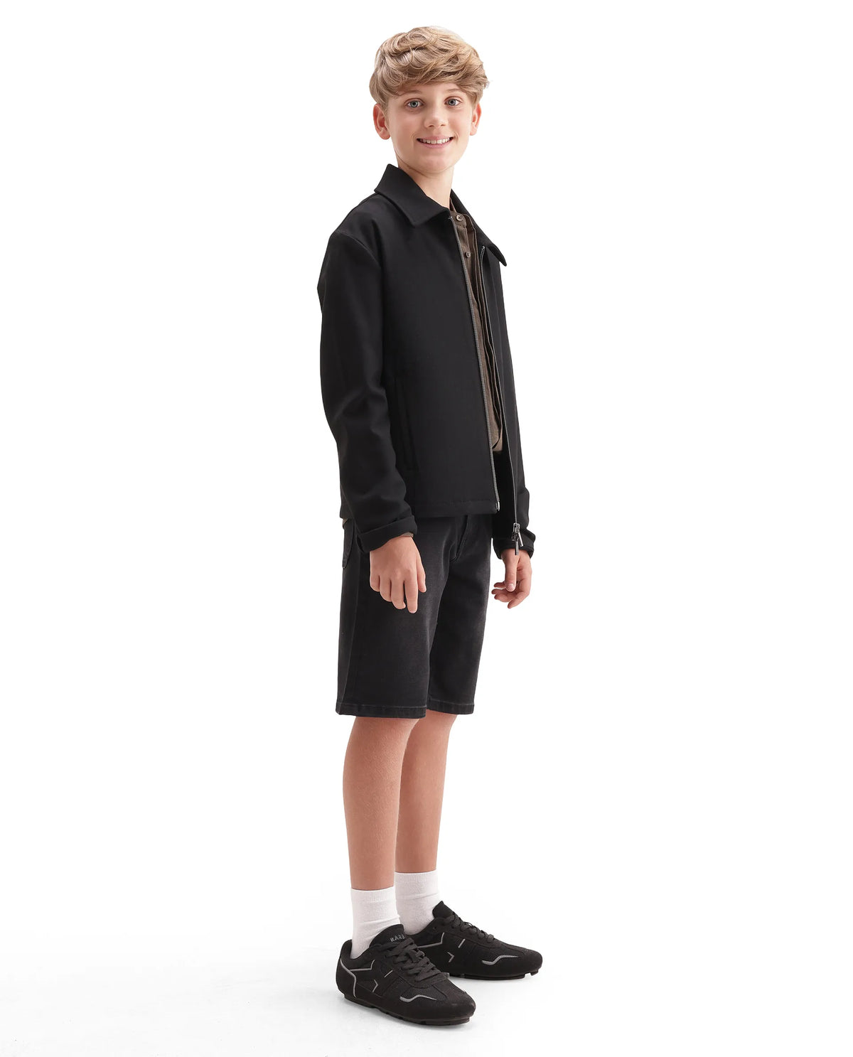 Rare Ones Kids Sifo Black Cotton Blend Fabric Button And Zipper Closure Regular Plain Shorts