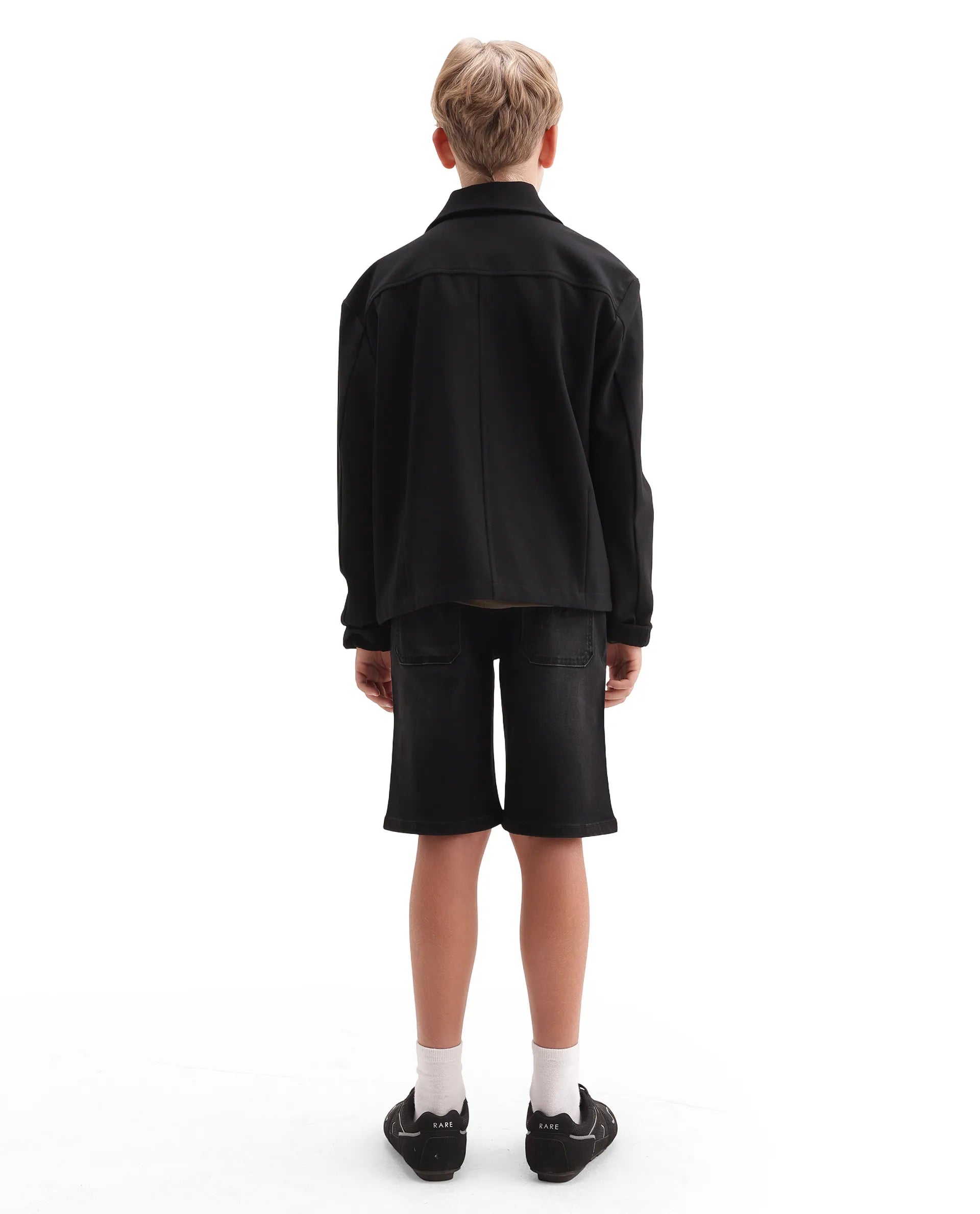 Rare Ones Kids Sifo Black Cotton Blend Fabric Button And Zipper Closure Regular Plain Shorts