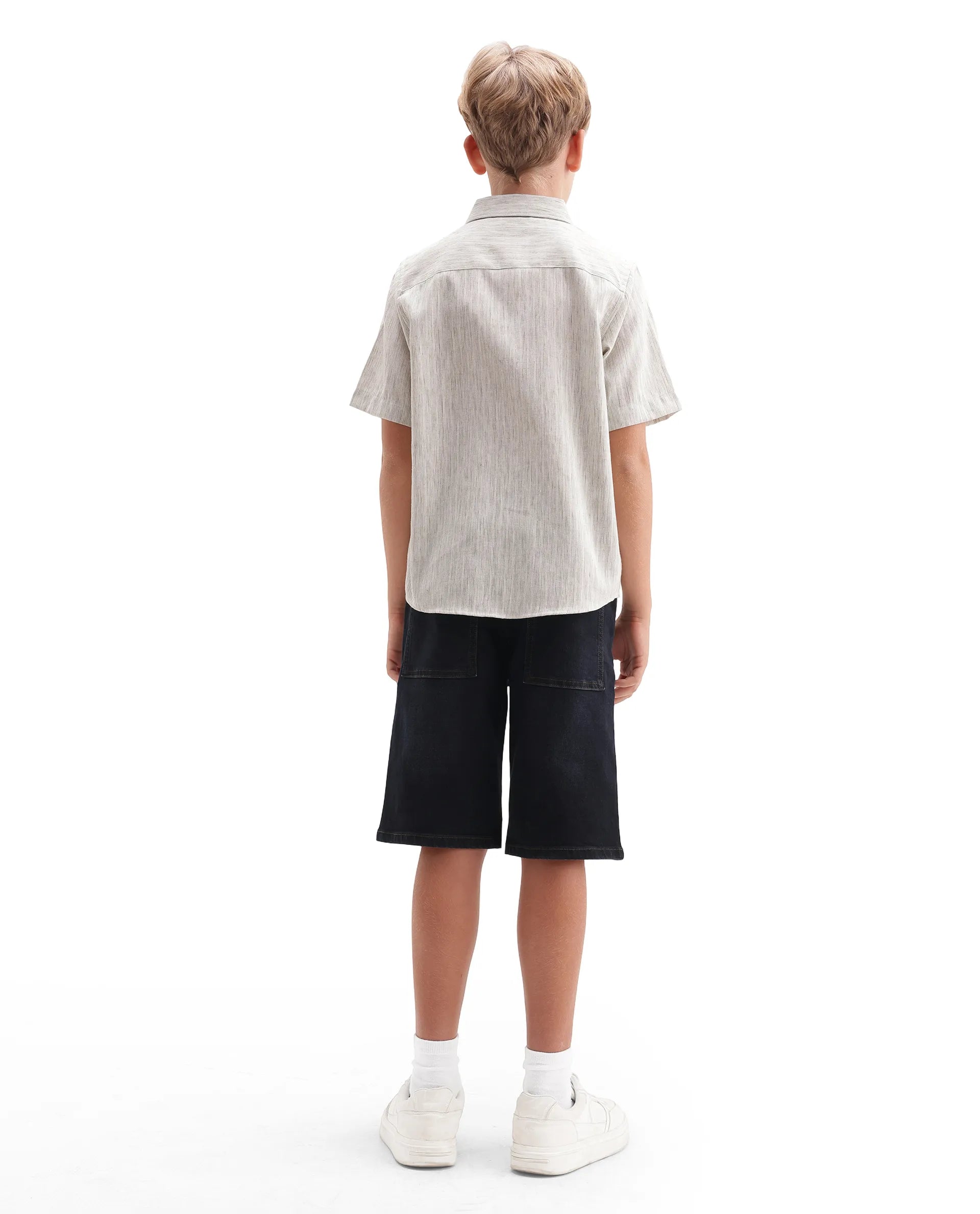 Rare Ones Kids Sento Dark Blue Cotton Blend Fabric Button And Zipper Closure Regular Plain Shorts