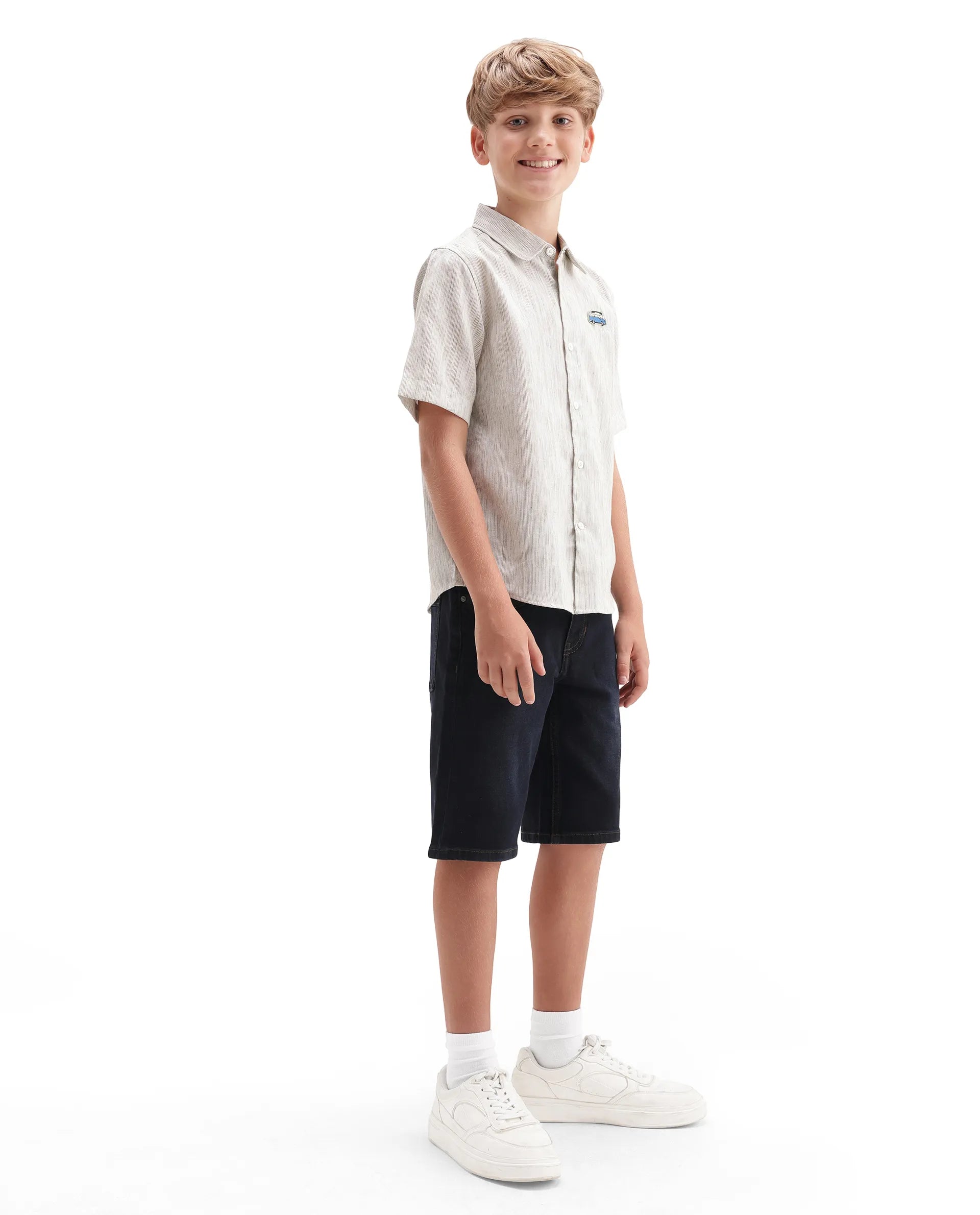 Rare Ones Kids Sento Dark Blue Cotton Blend Fabric Button And Zipper Closure Regular Plain Shorts