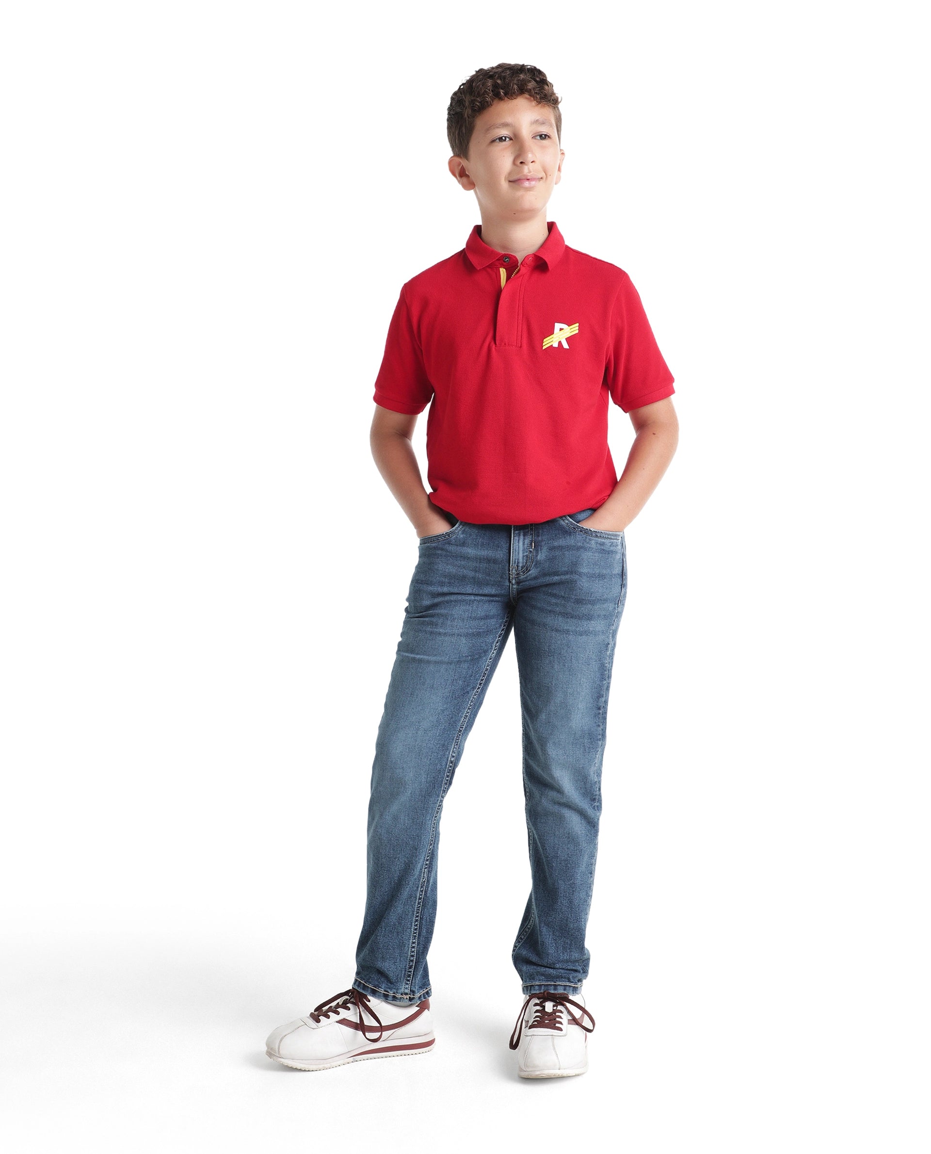 Rare Ones Kids Waxo-2 Light Blue Cotton Blend Fabric Button And Zip Closure Regular Fit Plain Jeans