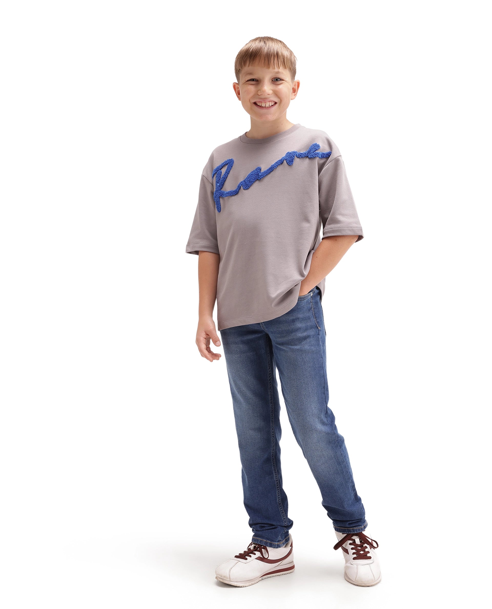 Rare Ones Kids Livo Light Blue Cotton Blend Fabric Drawstring Closure Regular Fit Plain Jeans