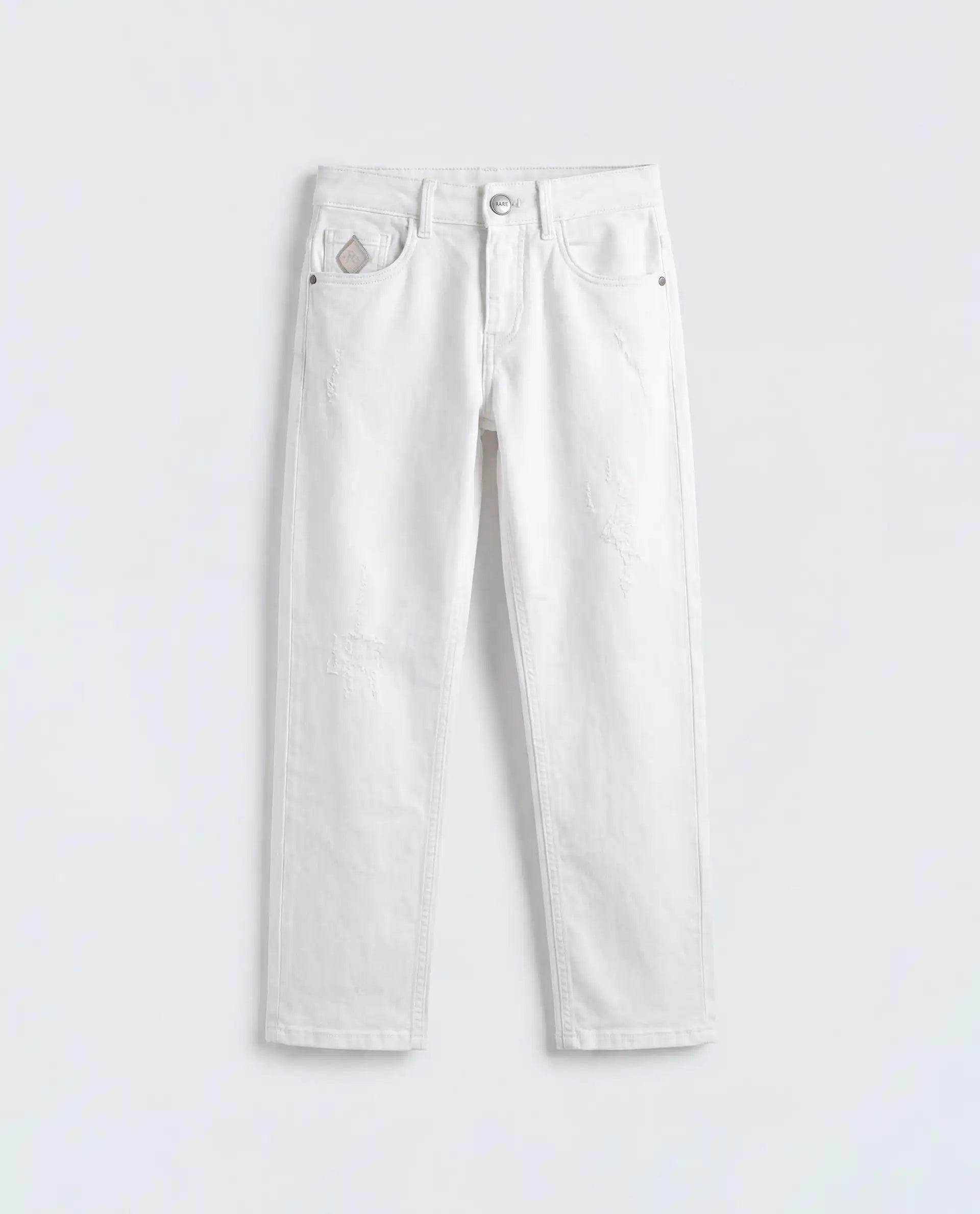 Rare Ones Kids Hoax Off White Cotton Blend Fabric Button And Zipper Closure Regular Plain Jeans