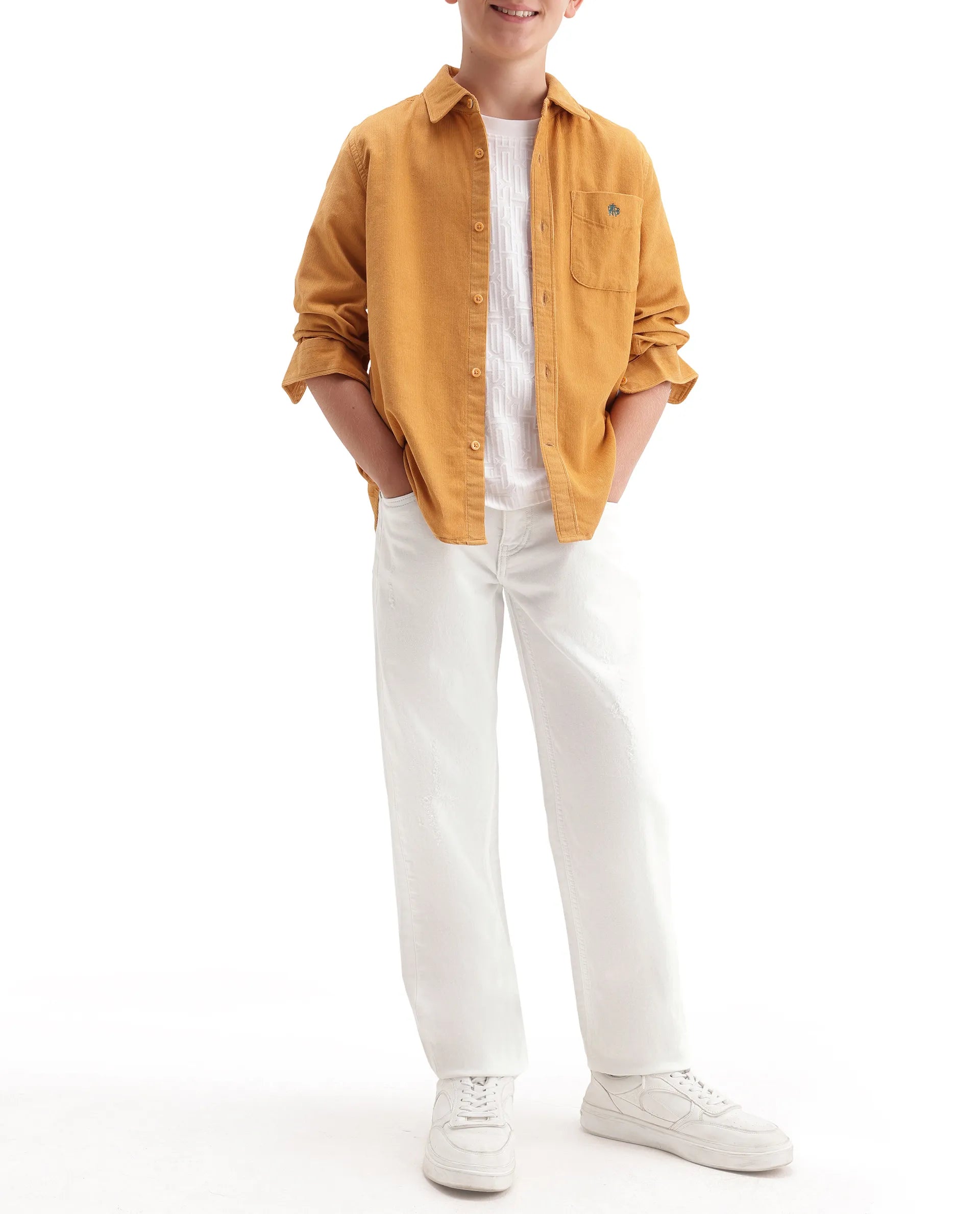 Rare Ones Kids Hoax Off White Cotton Blend Fabric Button And Zipper Closure Regular Plain Jeans