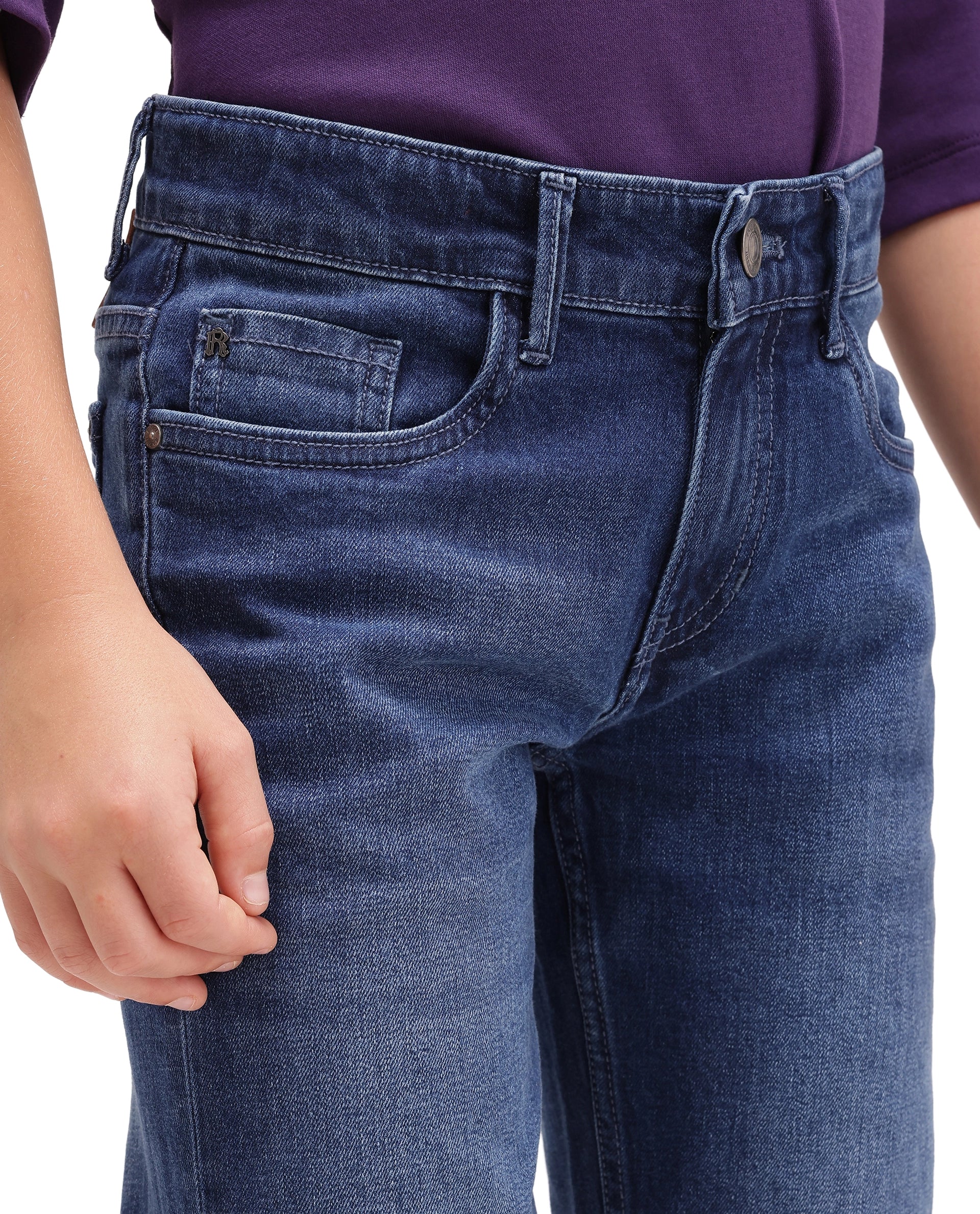Rare Ones Kids Himp Light Blue Cotton Blend Fabric Button And Zip Closure Regular Fit Plain Jeans