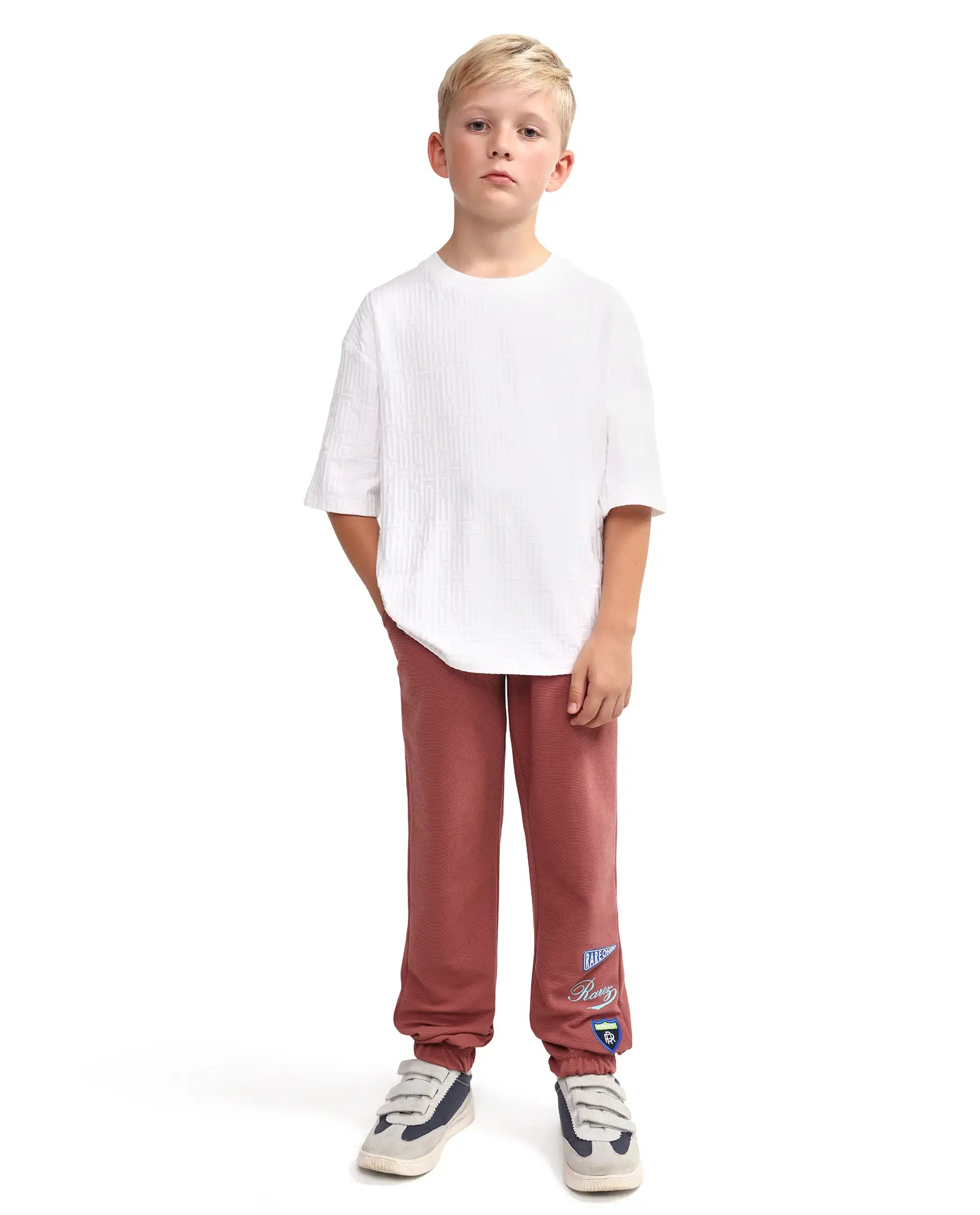Rare Ones Kids Lando Dusky Red Cotton Blend Fabric Drawstring Closure Jogger Fit Track Pant