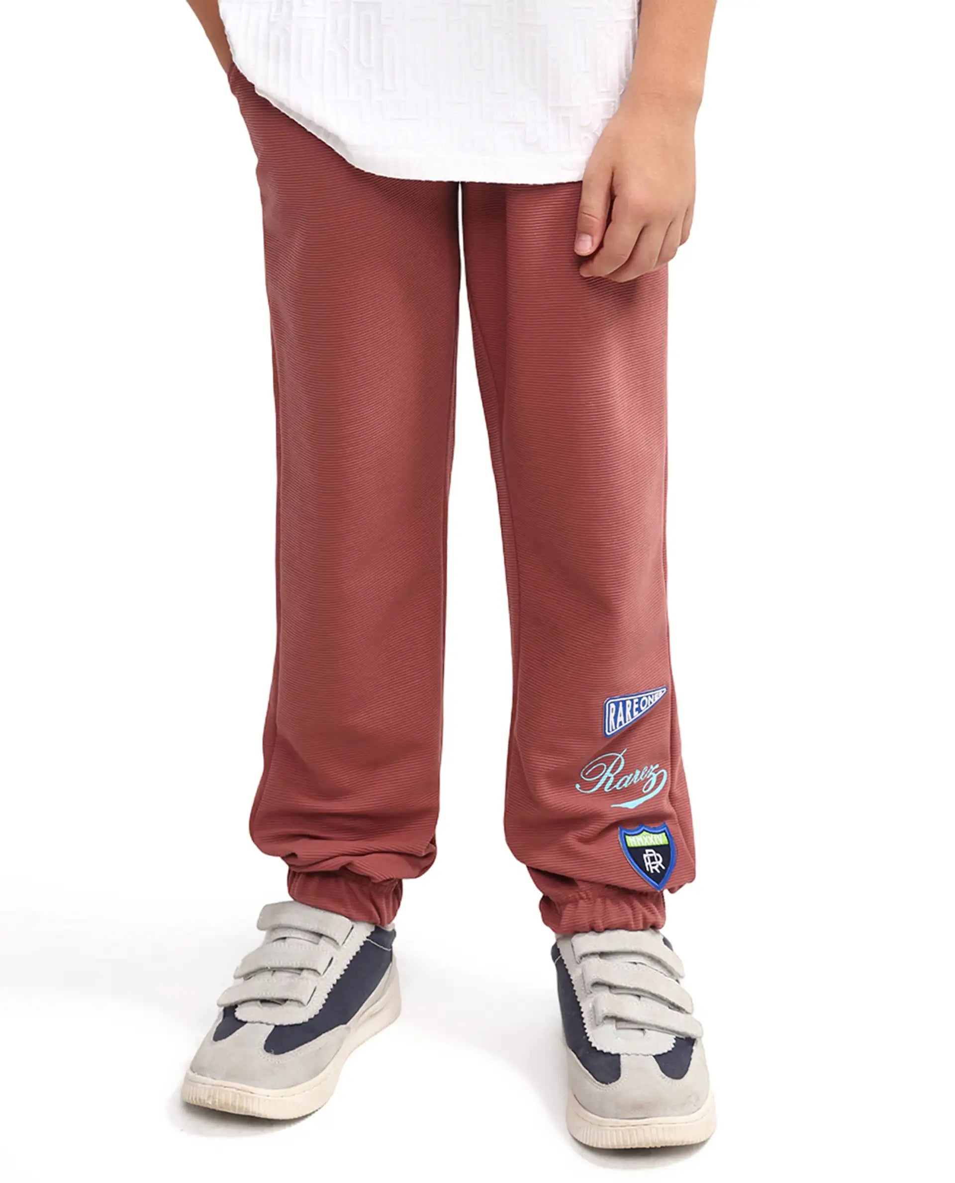 Rare Ones Kids Lando Dusky Red Cotton Blend Fabric Drawstring Closure Jogger Fit Track Pant