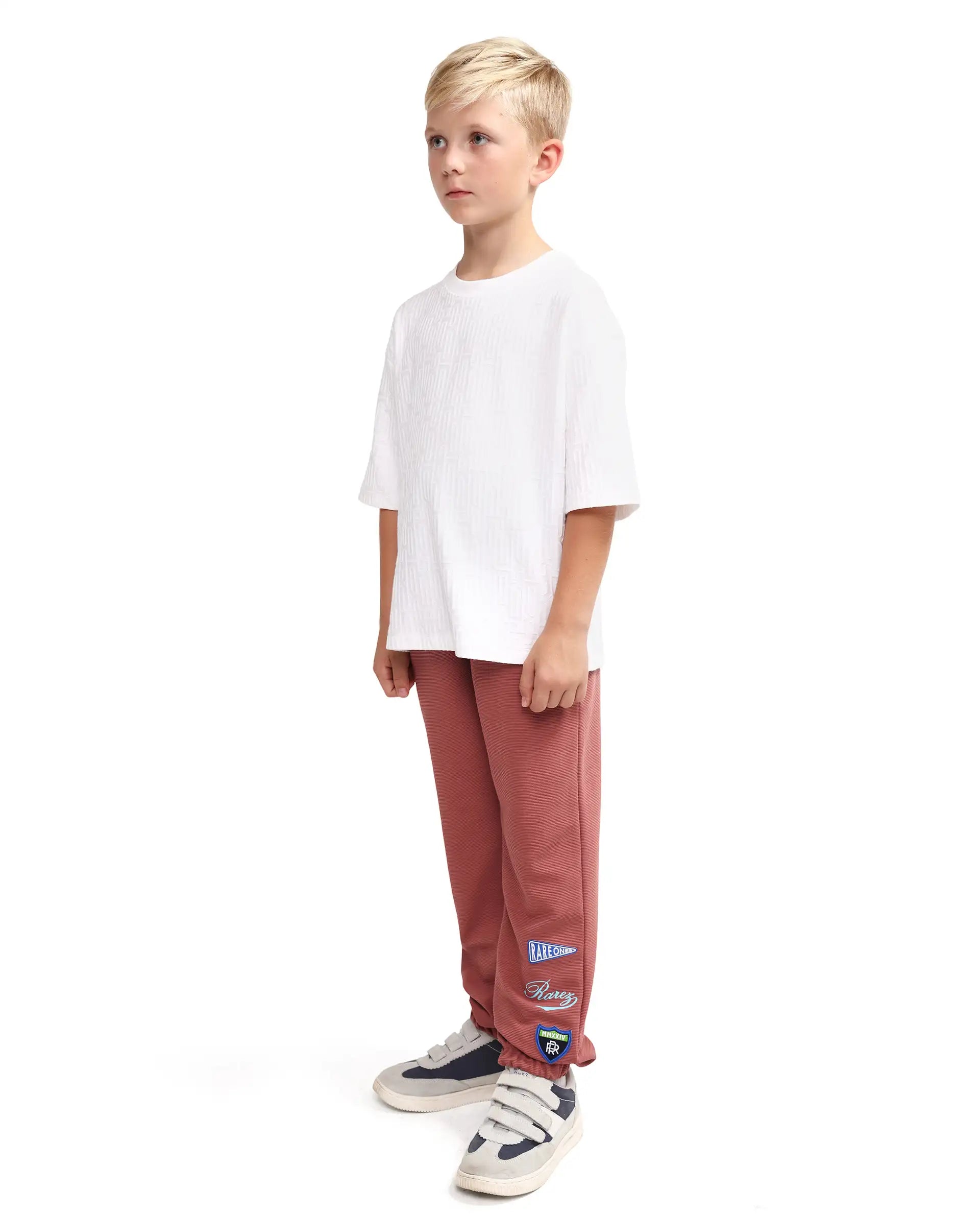 Rare Ones Kids Lando Dusky Red Cotton Blend Fabric Drawstring Closure Jogger Fit Track Pant