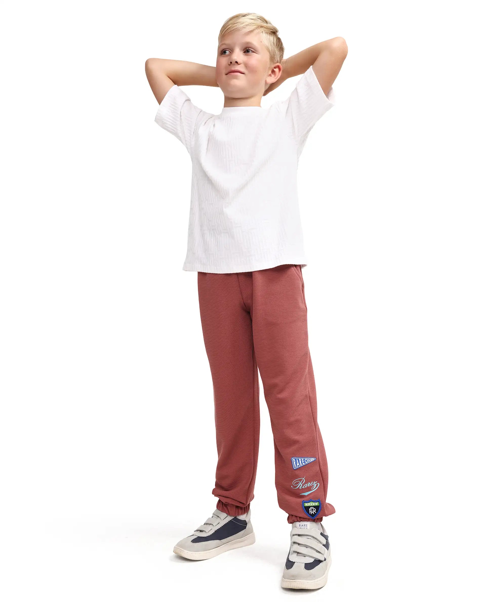 Rare Ones Kids Lando Dusky Red Cotton Blend Fabric Drawstring Closure Jogger Fit Track Pant