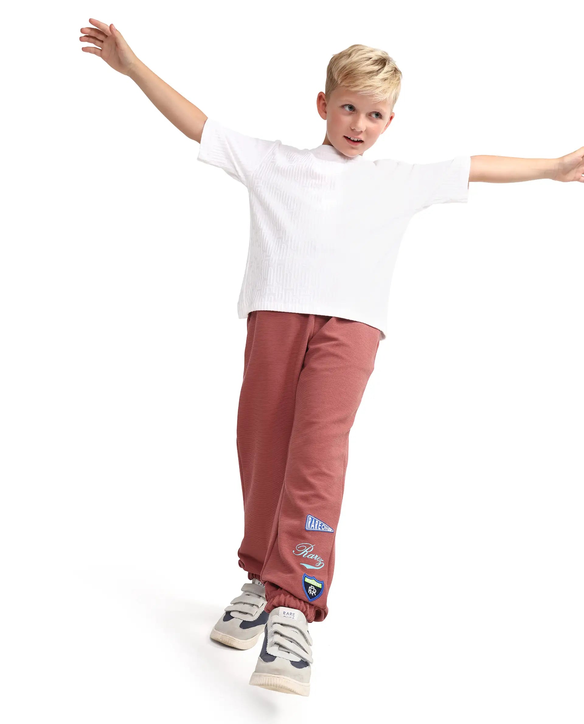 Rare Ones Kids Lando Dusky Red Cotton Blend Fabric Drawstring Closure Jogger Fit Track Pant