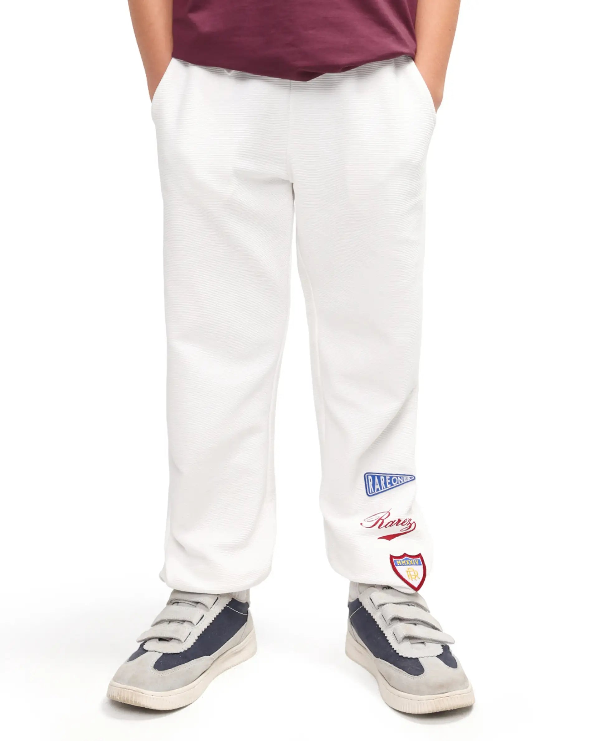 Rare Ones Kids Lando Off White Cotton Blend Fabric Drawstring Closure Jogger Fit Track Pant